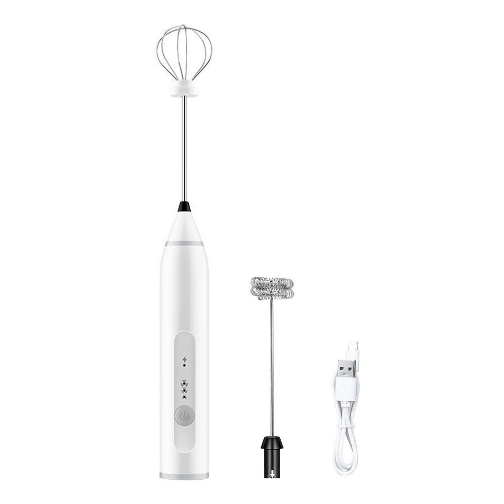 USB Rechargeable Electric Milk Frother & Handheld Blender - 3-Speed Stainless Steel Whisk for Coffee, Cappuccino, Hot Chocolate & Smoothies | Kitchen Gadget for Foaming, Mixing & Whisking (White) | Perfect for Home, Office & Coffee Shops