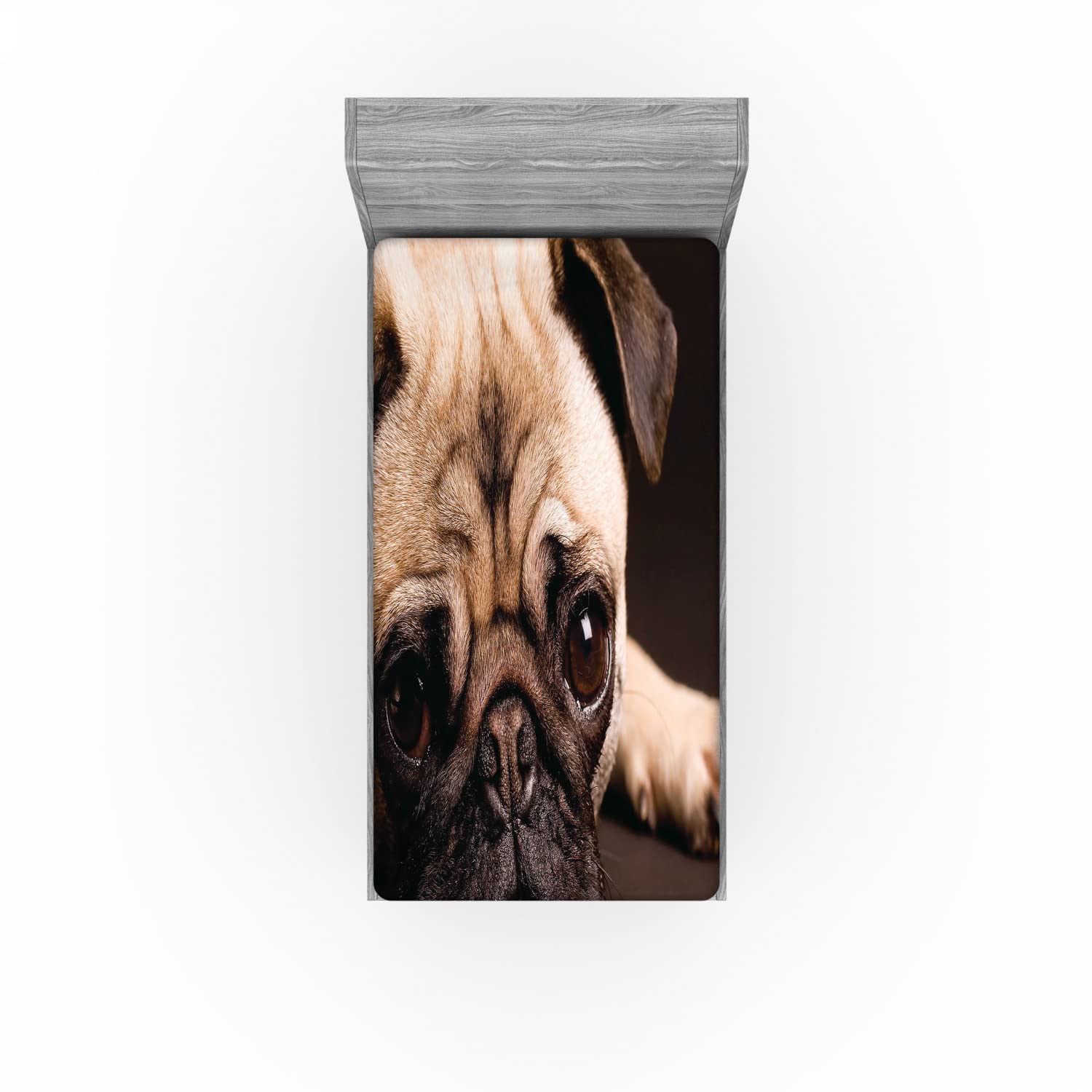 Ambesonne Pug Fitted Sheet - Twin Size Pet Dog Bed Cover for Comfortable Sleep