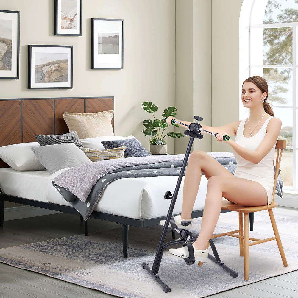 Portable Mini Exercise Bike Pedal Trainer - Hand & Foot Pedal Exerciser for Home Gym with Stable Reinforced Feet Pad & Handle - Ideal for Physical Therapy, Office Workouts & Home Fitness Recovery