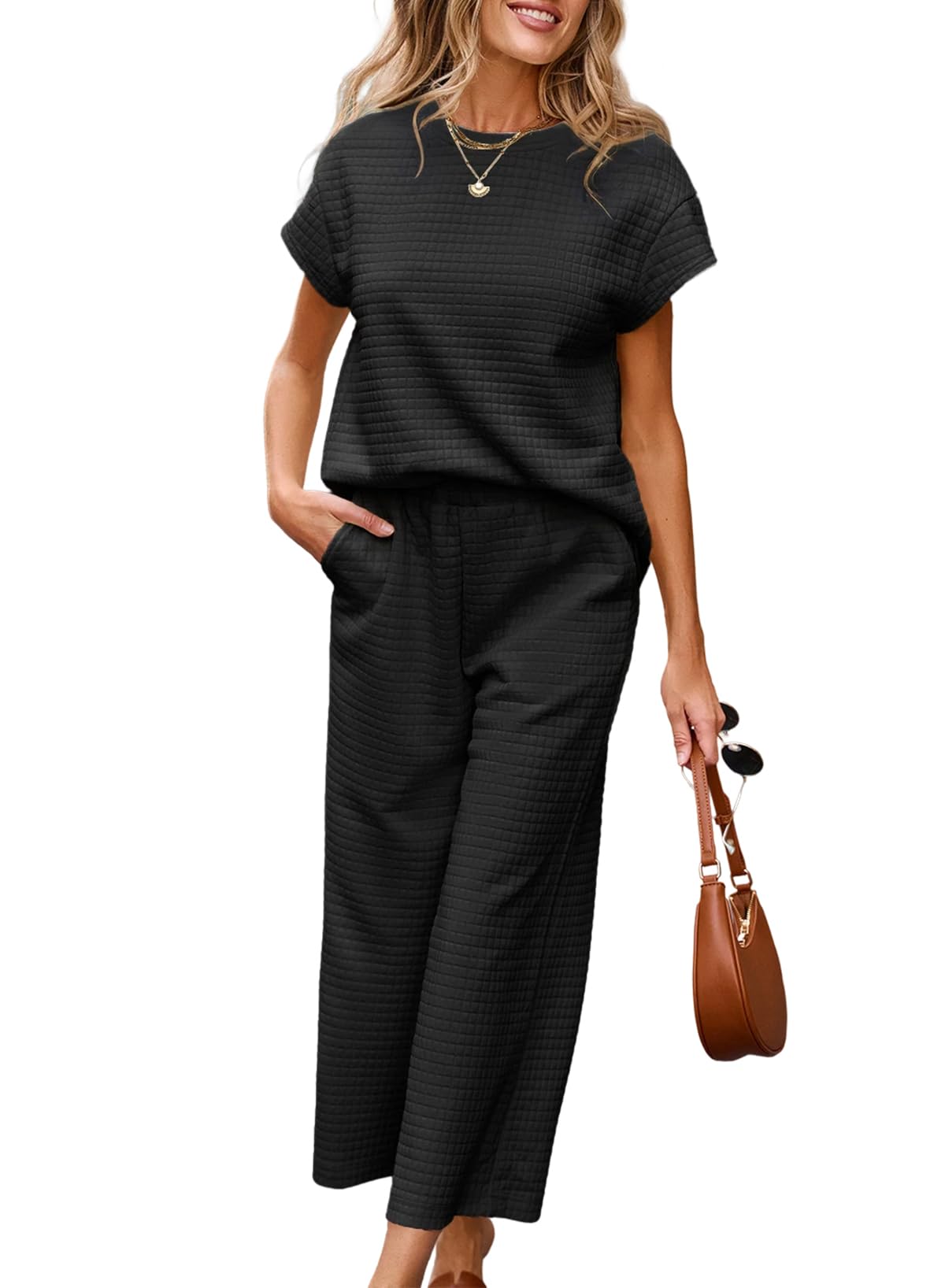 SHEWIN Women's Casual Two Piece Sweatsuit Set - Spring Pullover Top & Wide Leg Sweatpants Lounge Outfit | Comfortable Loungewear for Home, Yoga & Running Errands