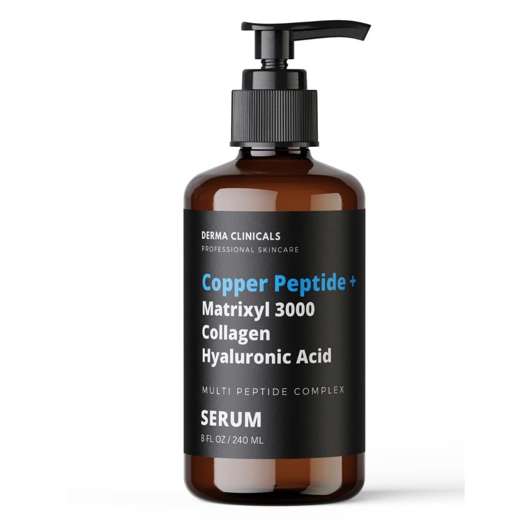 Copper Peptide + Matrixyl 3000 Anti-Aging Face Serum with Collagen & Hyaluronic Acid - Firming & Plumping Wrinkle Treatment for Youthful Skin - 8oz - Perfect for Nighttime Skincare Routine & Daily Anti-Aging Regimen