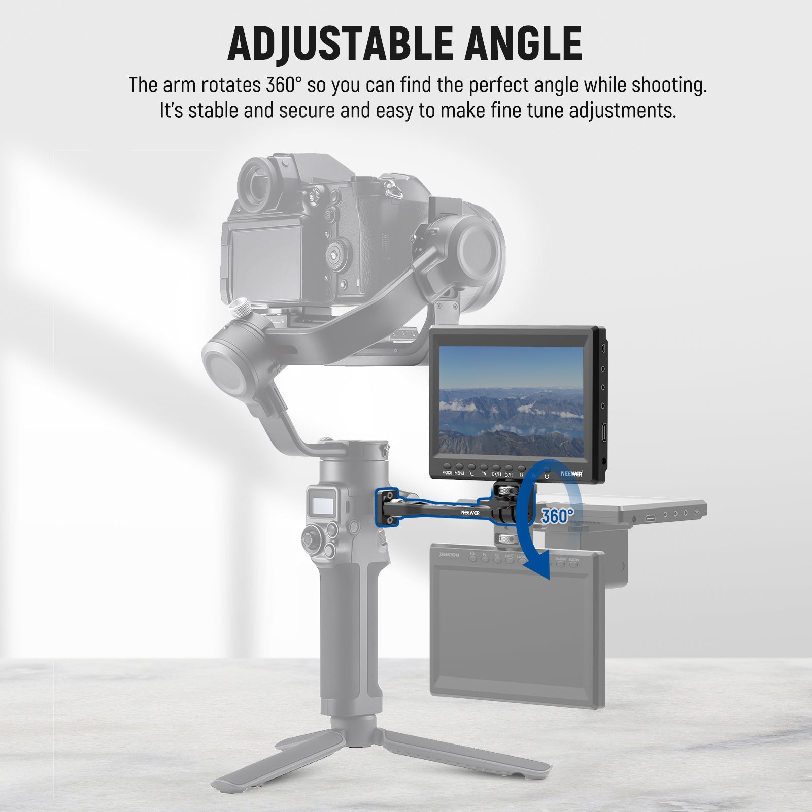 NEEWER GA005 Adjustable Field Monitor Mount for Gimbal Stabilizer - Universal Camera Monitor Holder for DSLR, Mirrorless, Video - Perfect for Filmmaking, Vlogging & Live Streaming