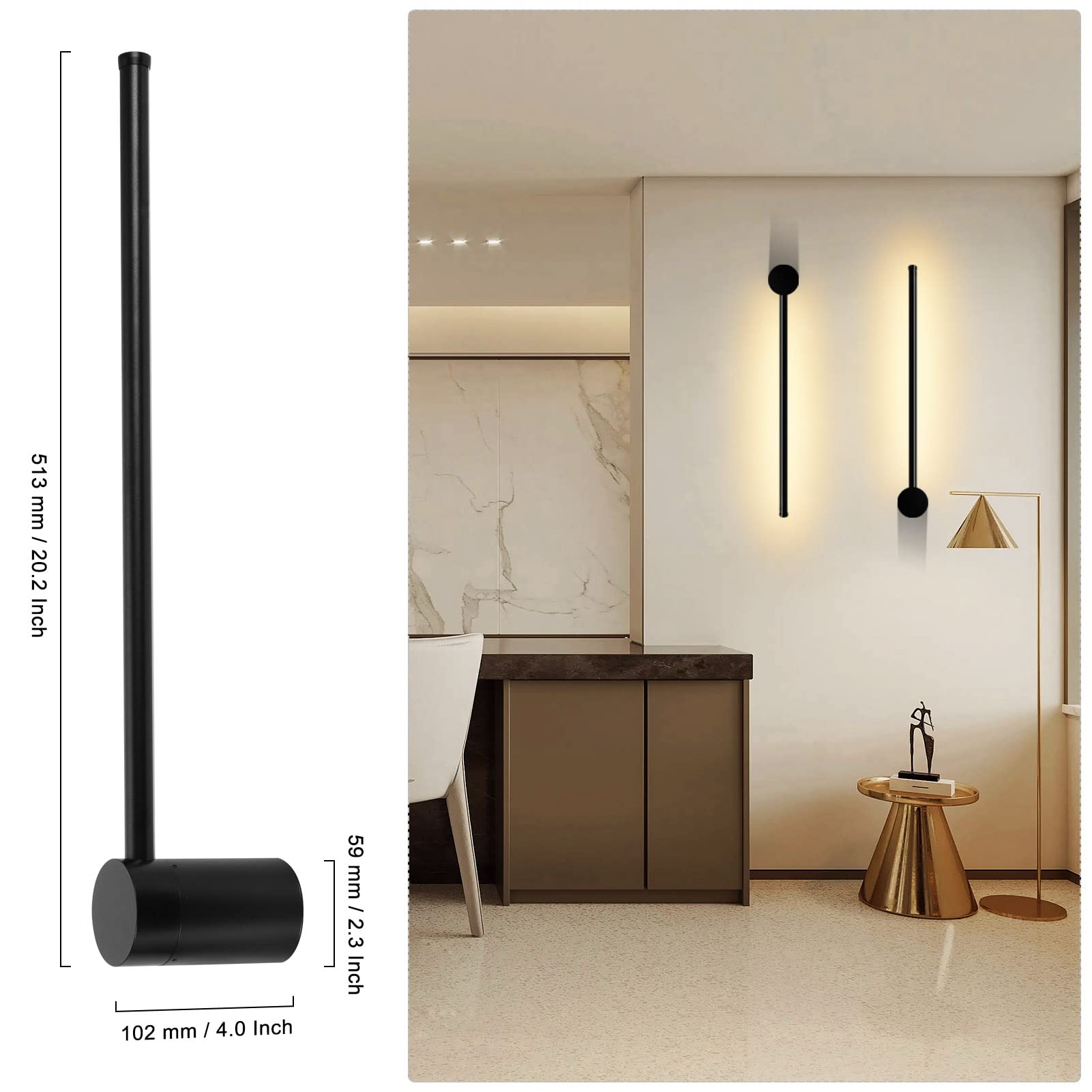 12W Modern Linear LED Wall Sconce - 360° Rotatable Cylinder Wall Light for Living Room, Bedroom, Hallway & Staircase | Energy-Efficient Home & Office Lighting Solution