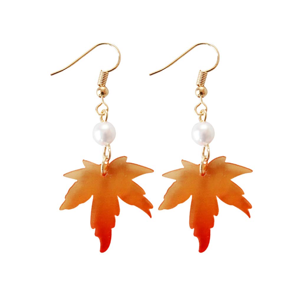 QIAN0813 Acrylic Yellow Maple Leaf Dangle Earrings - Long Drop Transparent Leaf Jewelry for Women & Girls | Perfect for Fall Fashion, Halloween Costumes, and Nature-Themed Outfits