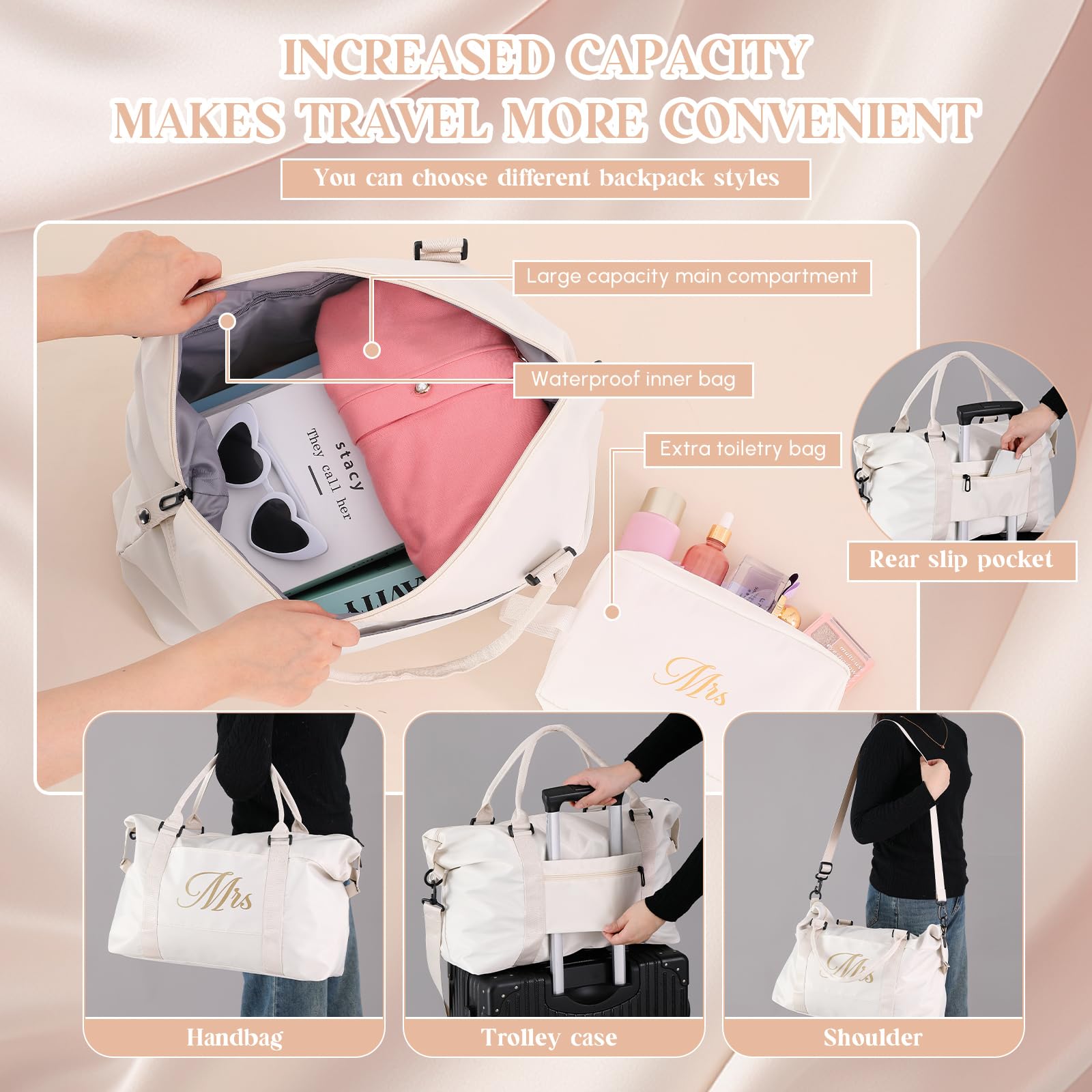Sanwuta 4-Piece Wedding Duffel Bag Set - Mr & Mrs Honeymoon Travel Bags with Toiletry Pouches, His & Hers Weekender Gym Tote for Couples - Perfect for Bridal Shower Gifts, Romantic Getaways & Couples Travel Accessories