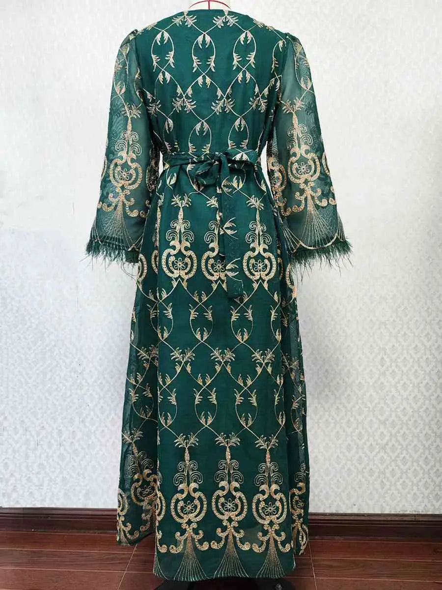 Elegant Eid Outfits for Women - Sparkling Sequins & Embroidery Muslim Caftan Kaftan Dress Jalabiya - Perfect for Eid Celebrations, Weddings & Special Occasions