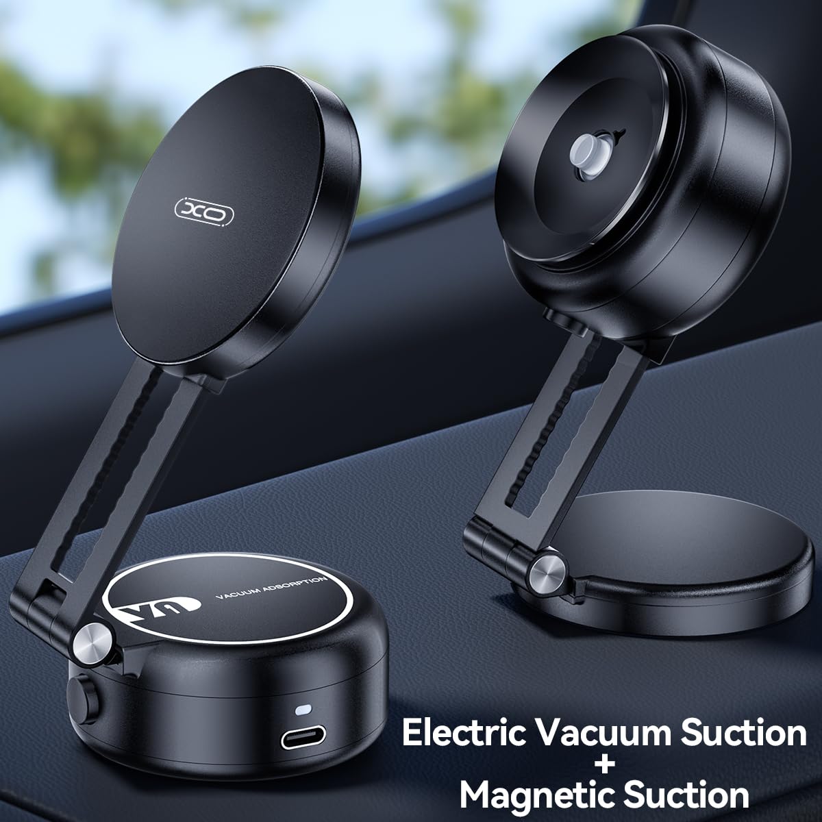 Vacuum Suction Magnetic Car Phone Holder - Foldable Adjustable Car Mount for iPhone 12/13/14/15/16 - Strong Magnetic Grip for Mirror/Glass/Screen/Smooth Non-Porous Surfaces (No Charging) - Perfect for Hands-Free Driving, GPS Navigation & Safe Phone Use on the Road
