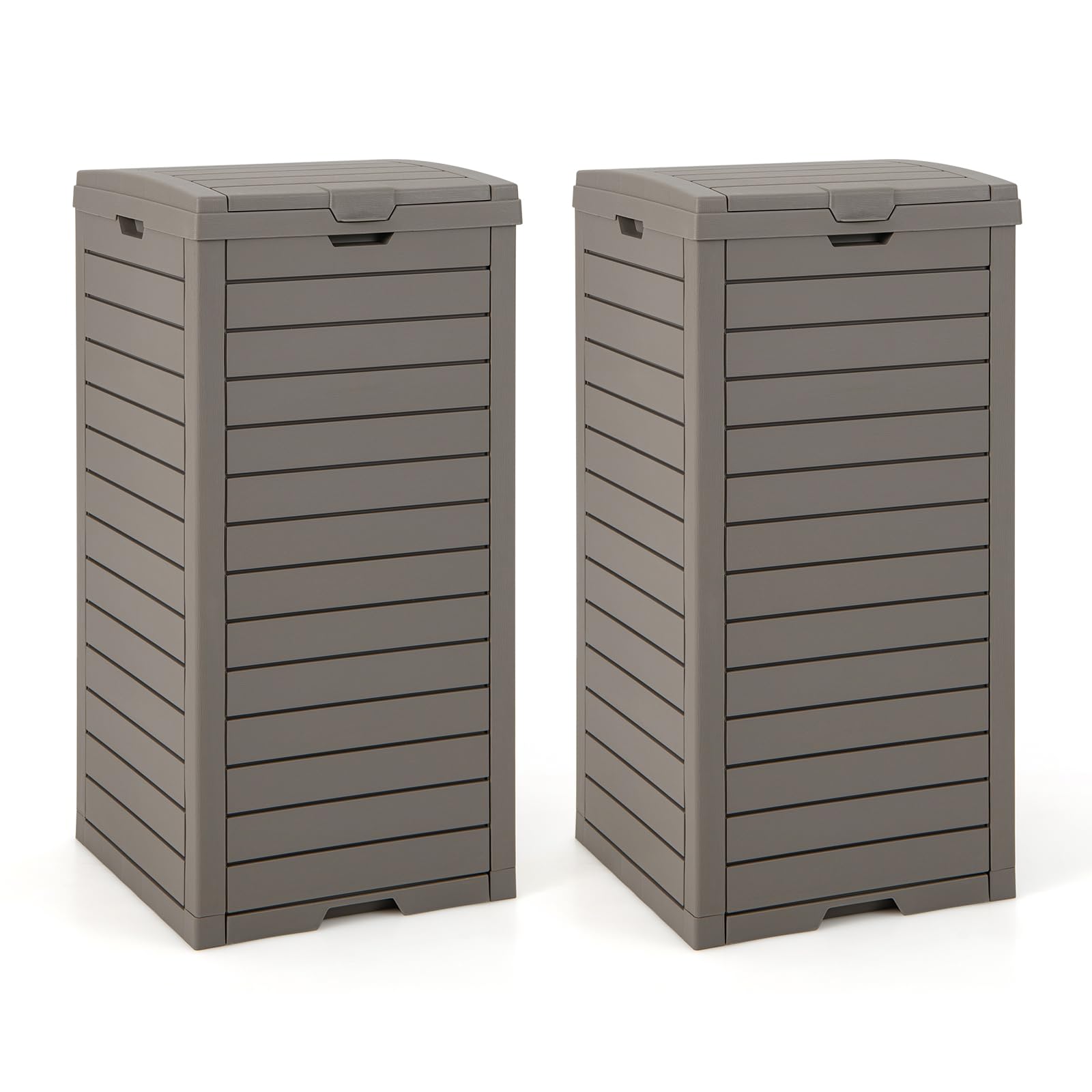 Goplus 31 Gallon Outdoor Trash Can with Lid - 2 Pack Large Waterproof Resin Garbage Bin w/Drip Tray & Fits 33-40 Gallon Trash Bags - Perfect for Patio, Porch, Backyard, Deck & Poolside Use