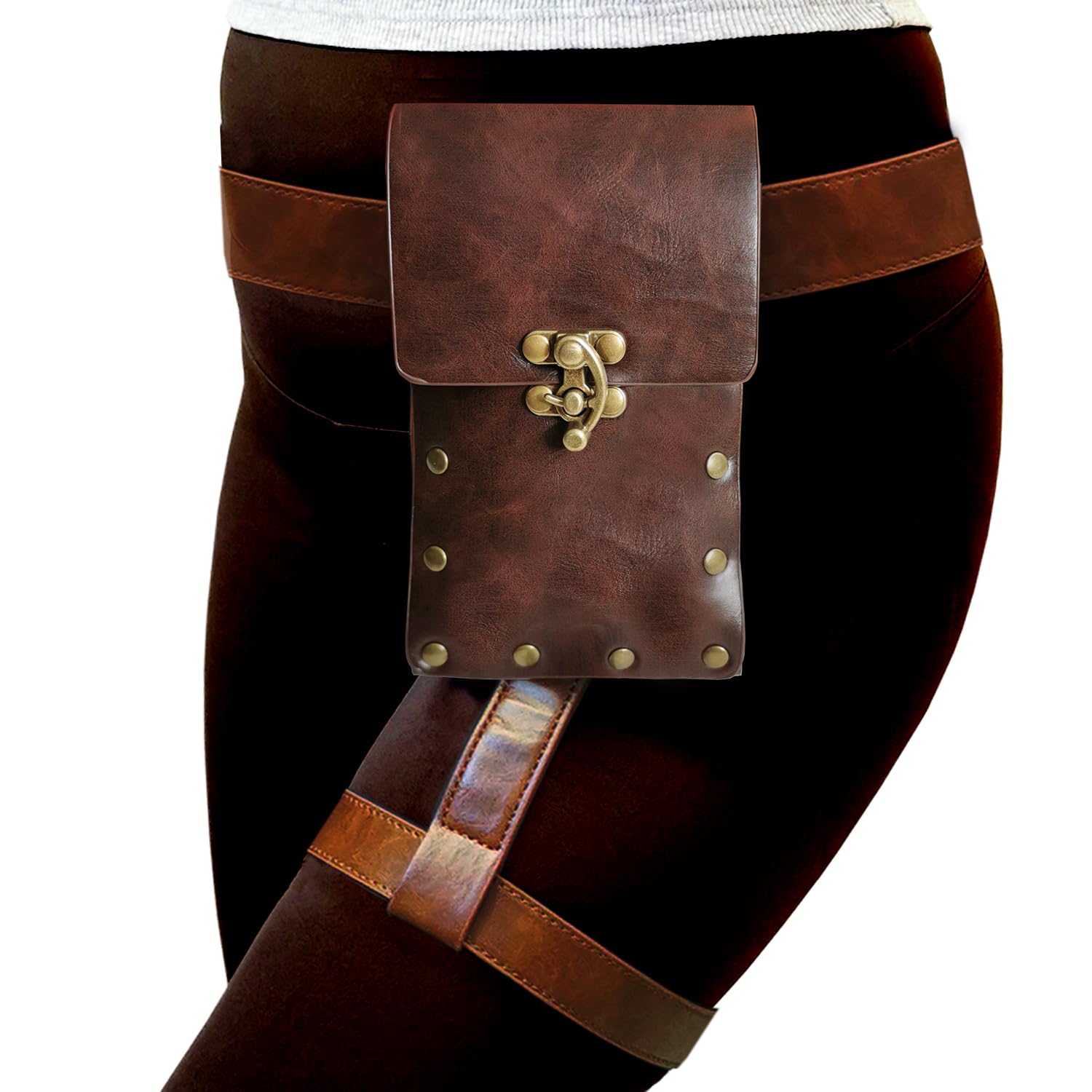 Larswon Renaissance Thigh Bag for Women - Synthetic Leather Leg Harness Belt Bag, Dark Coffee Fanny Pack | Perfect for Festivals, Raves & Everyday Wear