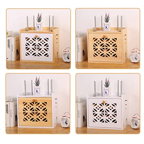 WiFi Router Storage Box - Wall Mounted Floating Shelf with Power Cord Organizer for Set-Top Box, Modem & Electronics (32 x 23 x 30cm) - Perfect for Living Room, Office & Home Theater Cable Management