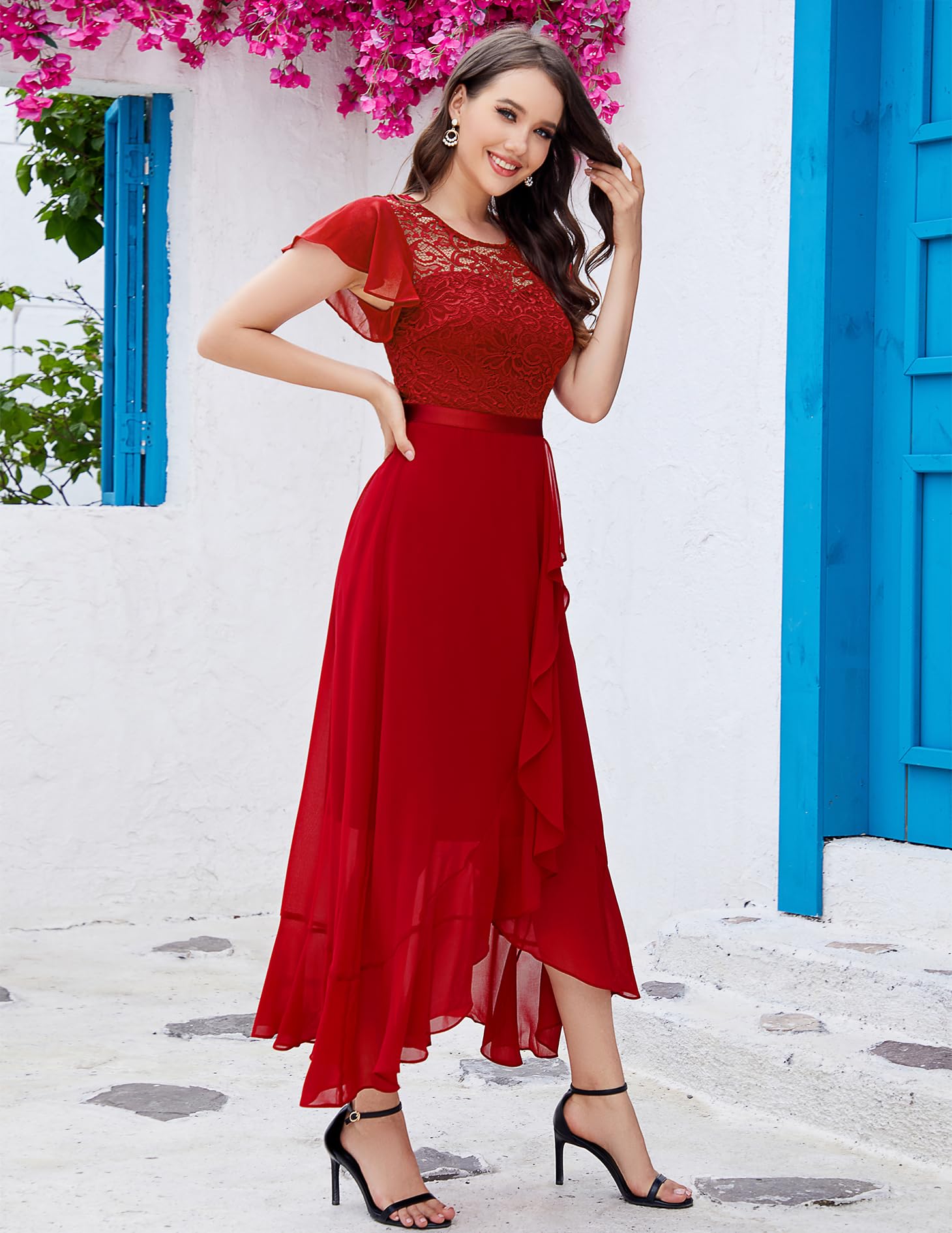 BeryLove Women's Elegant Lace Long Prom Dress with Slit - 2025 Formal Wedding Guest Cocktail Dress for Parties, Galas & Special Occasions