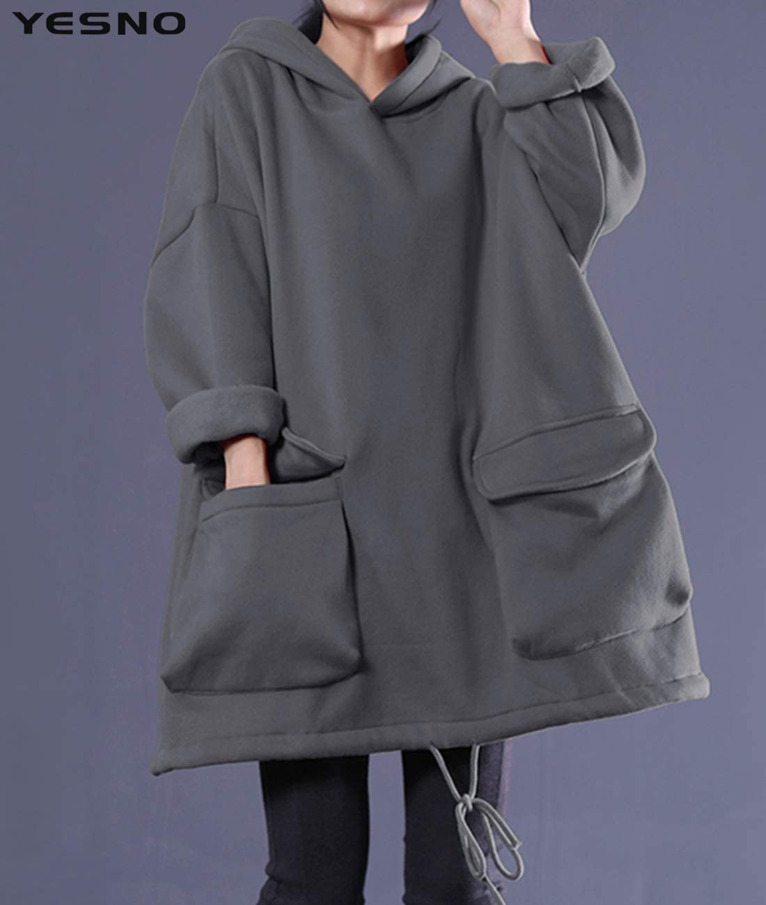 YESNO WZF Women's Casual Fleece Pullover Hoodie - Plus Size Active Jacket with Large Pockets | Cozy Winter Wear, Outdoor Activities & Lounge Comfort