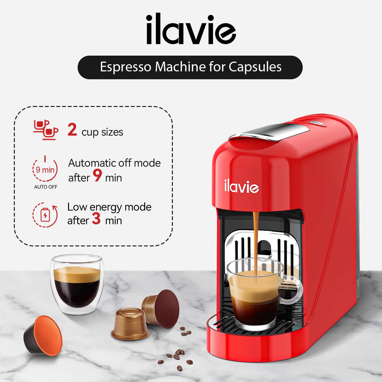 Nespresso Original Capsule Compatible Espresso Machine - 1400W, 19 Bar Pressure, 900ml Removable Water Tank for Home & Office Use - Perfect for Morning Coffee, Afternoon Breaks and Entertaining Guests