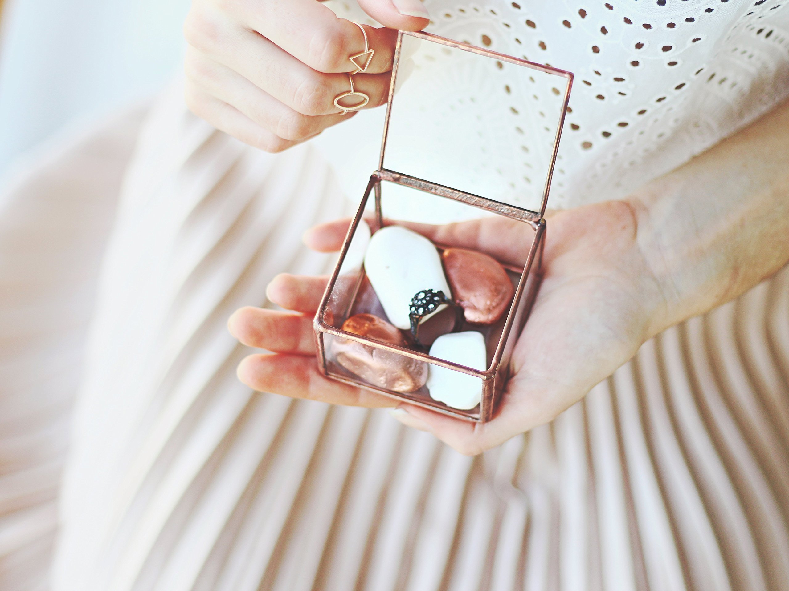 Mini Clear Glass Wedding Ring Box with Lid - Proposal & Engagement Ring Holder, Ring Bearer Jewelry Box for Valentines Day Gift (Copper, Silver, Black) | Perfect for Wedding Proposals, Bridal Showers & Anniversary Surprises