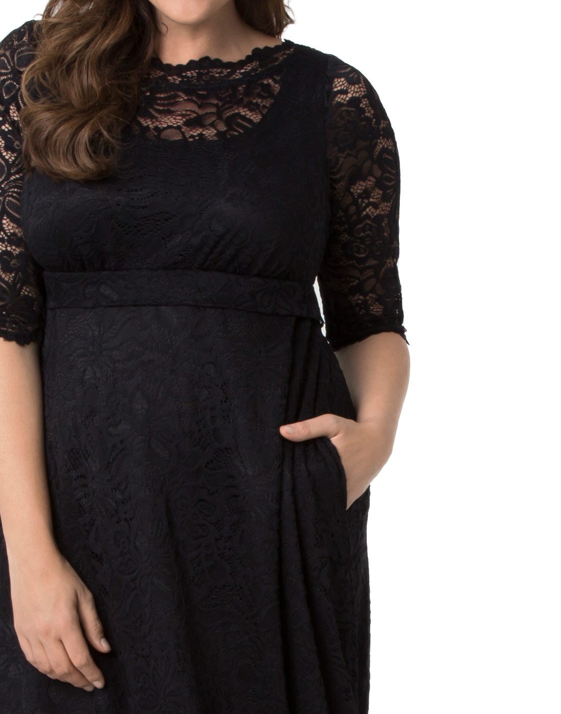 Kiyonna Women’s Plus Size Leona Lace Gown - Elegant Maxi Dress for Wedding Guest, Formal Evening & Ball Gown with Side Pockets | Perfect for Special Occasions, Parties & Black Tie Events