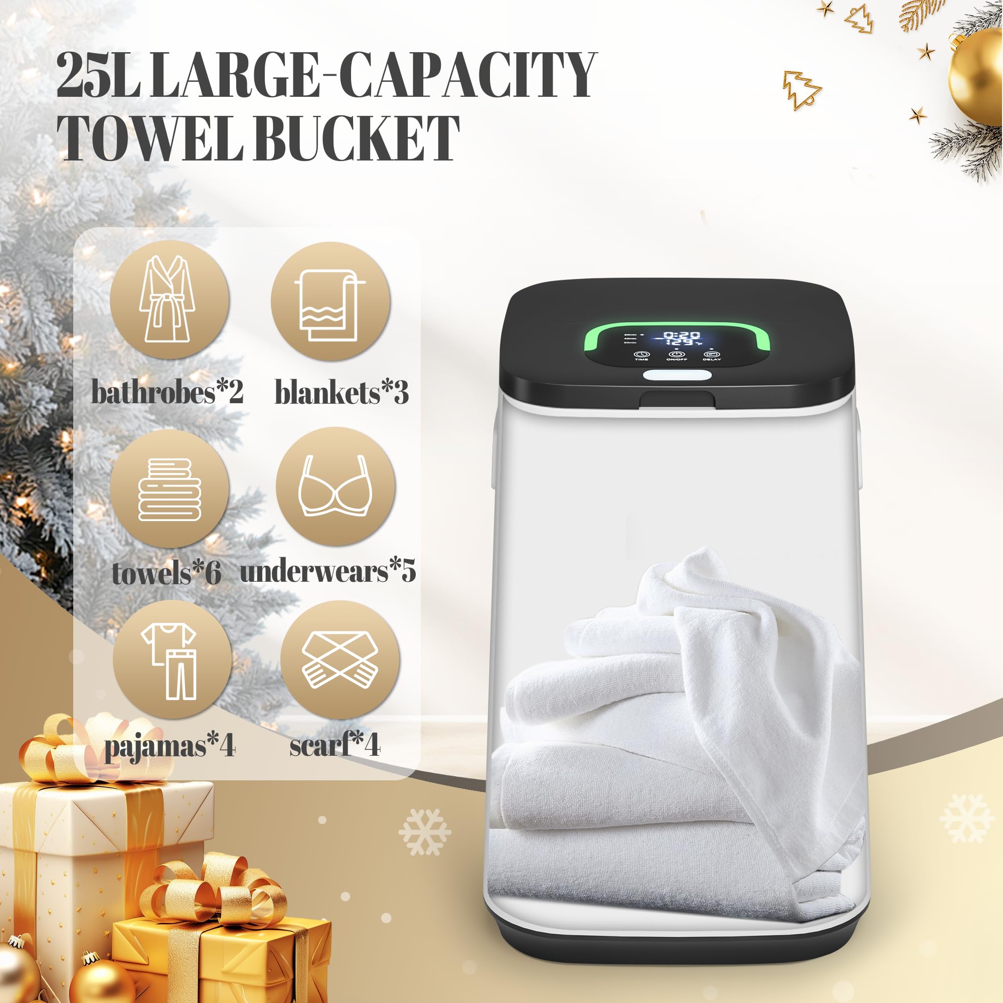 Premium 25L Electric Towel Warmer for Bathroom - Fast Heating with 24-Hour Timer & Child Safety Lock - Perfect for Warming Towels, Bathrobes & Blankets - Ideal Gift for Women - Home Spa & Luxury Bathroom Essential