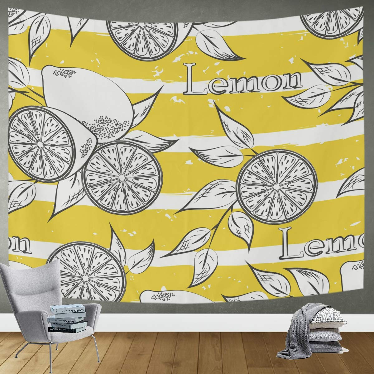 DOMIKING Yellow Lemon Pattern Tapestry - 90x60in Wall Hanging for Bedroom, Living Room & Office Decor | Vibrant Fruit Wall Art for Boho Home Aesthetic & Dorm Room Decorations