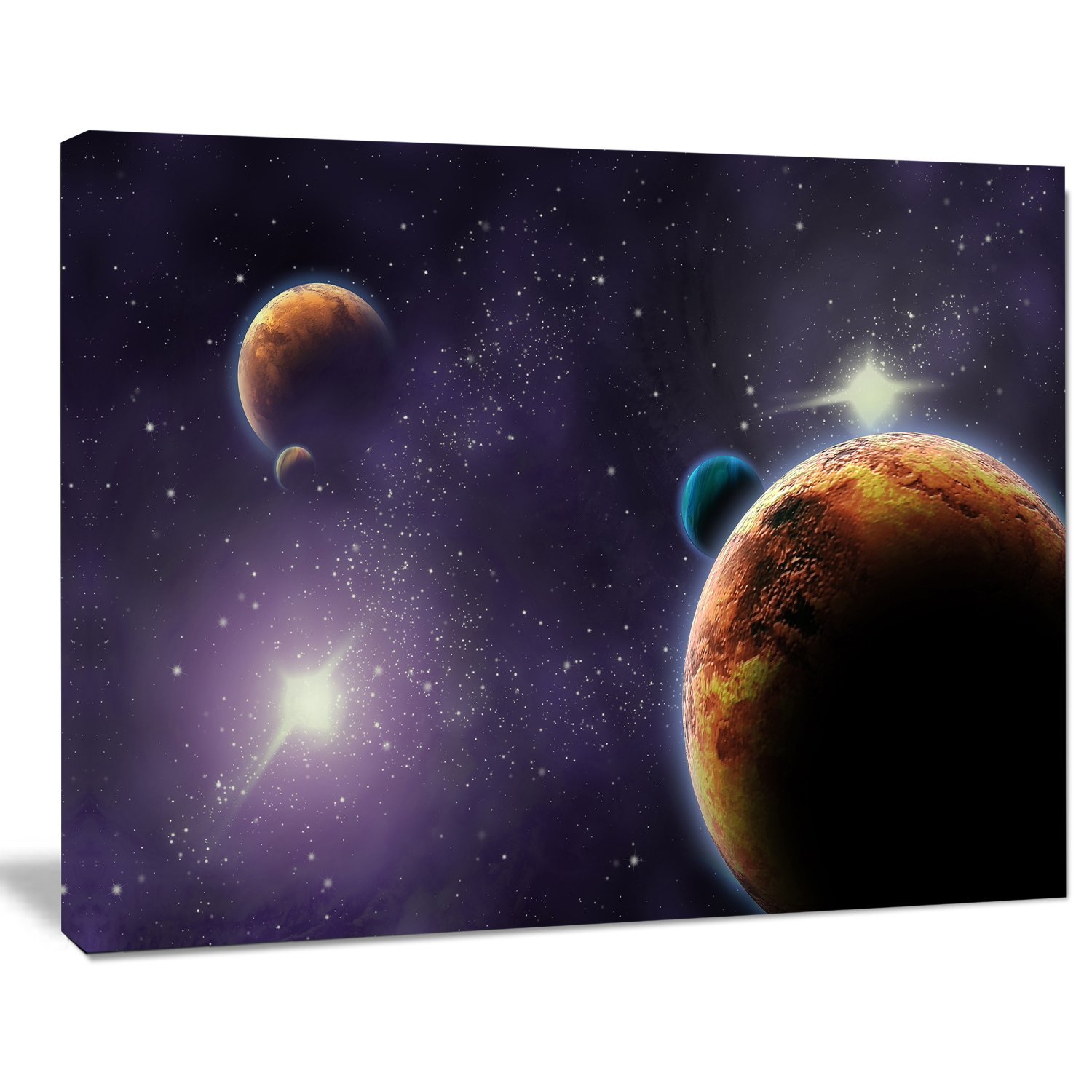 Planets in Deep Dark Space Contemporary Artwork - Stunning Galaxy Wall Decor for Living Room, Bedroom & Office