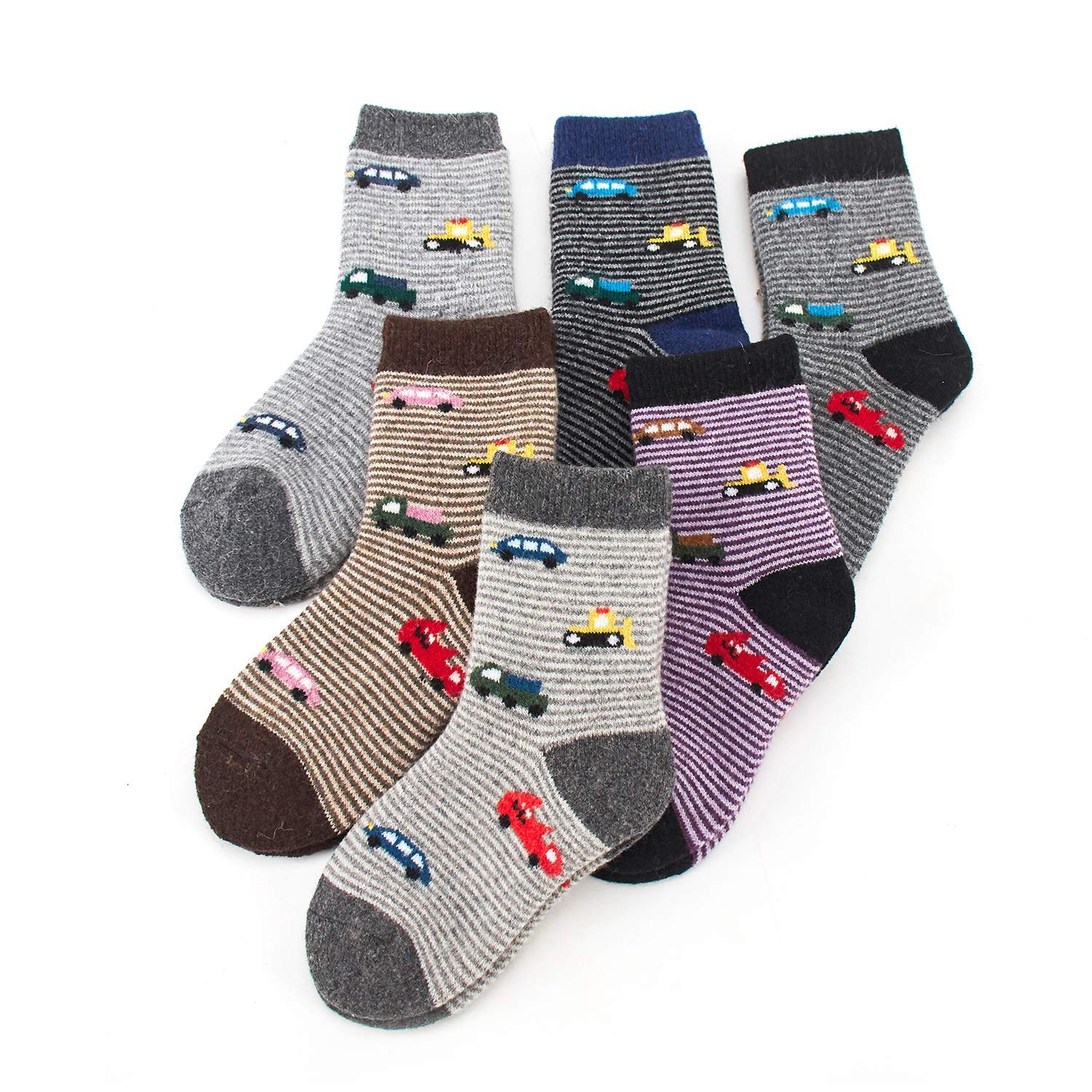 Warm Wool Socks for Boys - 6 Pairs Kids Winter Thermal Crew Socks for Outdoor Play