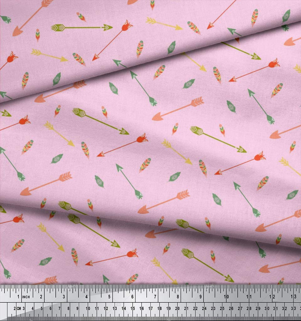 Soimoi Moss Georgette Pink Fabric by The Yard - 42 Inch Wide Bohemian Tribal Print Fabric for Dresses, Scarves & Home Decor | Arrow & Feather Design for DIY Sewing Projects