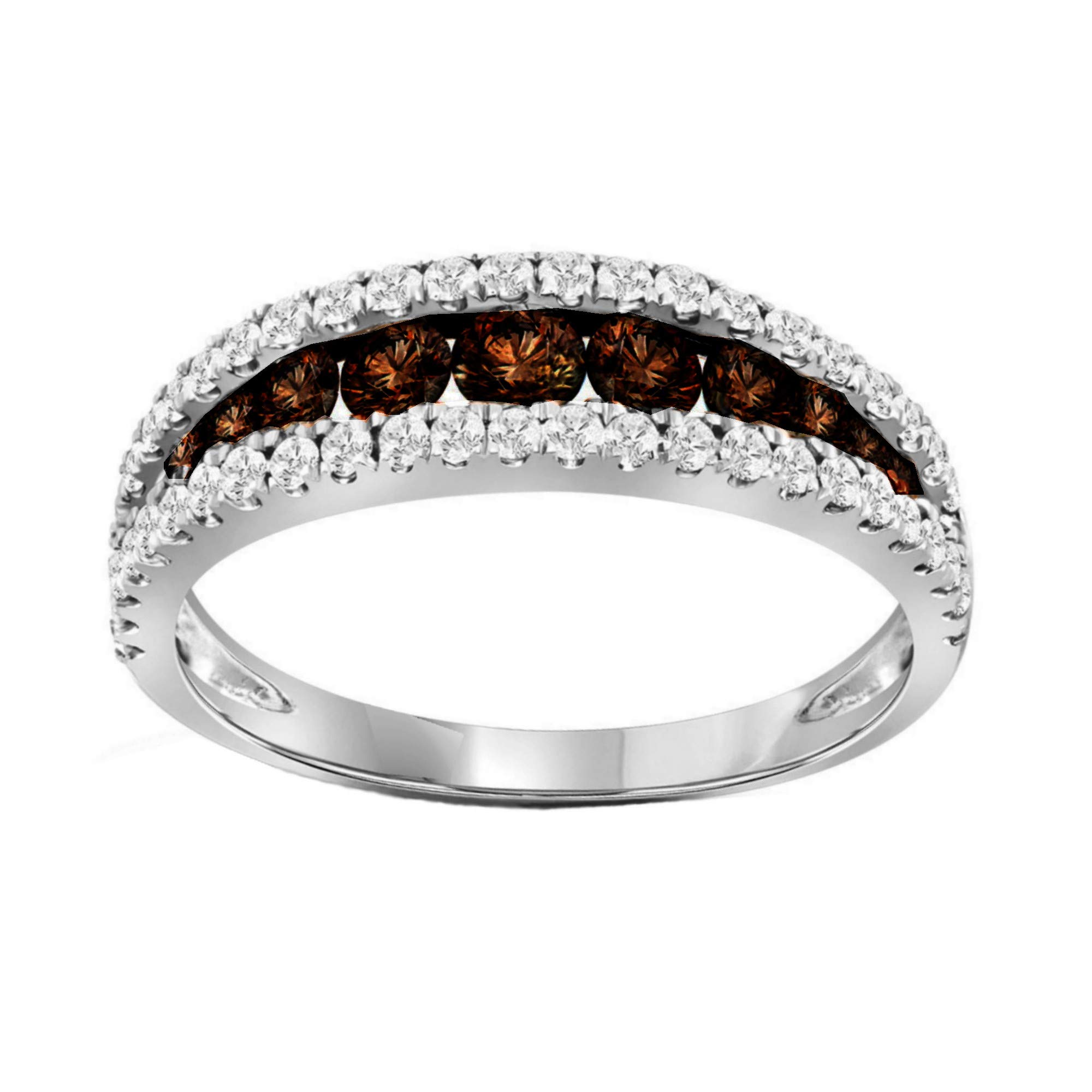 14K White Gold Silver Chocolate Brown Eternity Ring - 2.5 Carat Total Weight, Wedding Band, Anniversary Gift, Engagement Jewelry for Women
