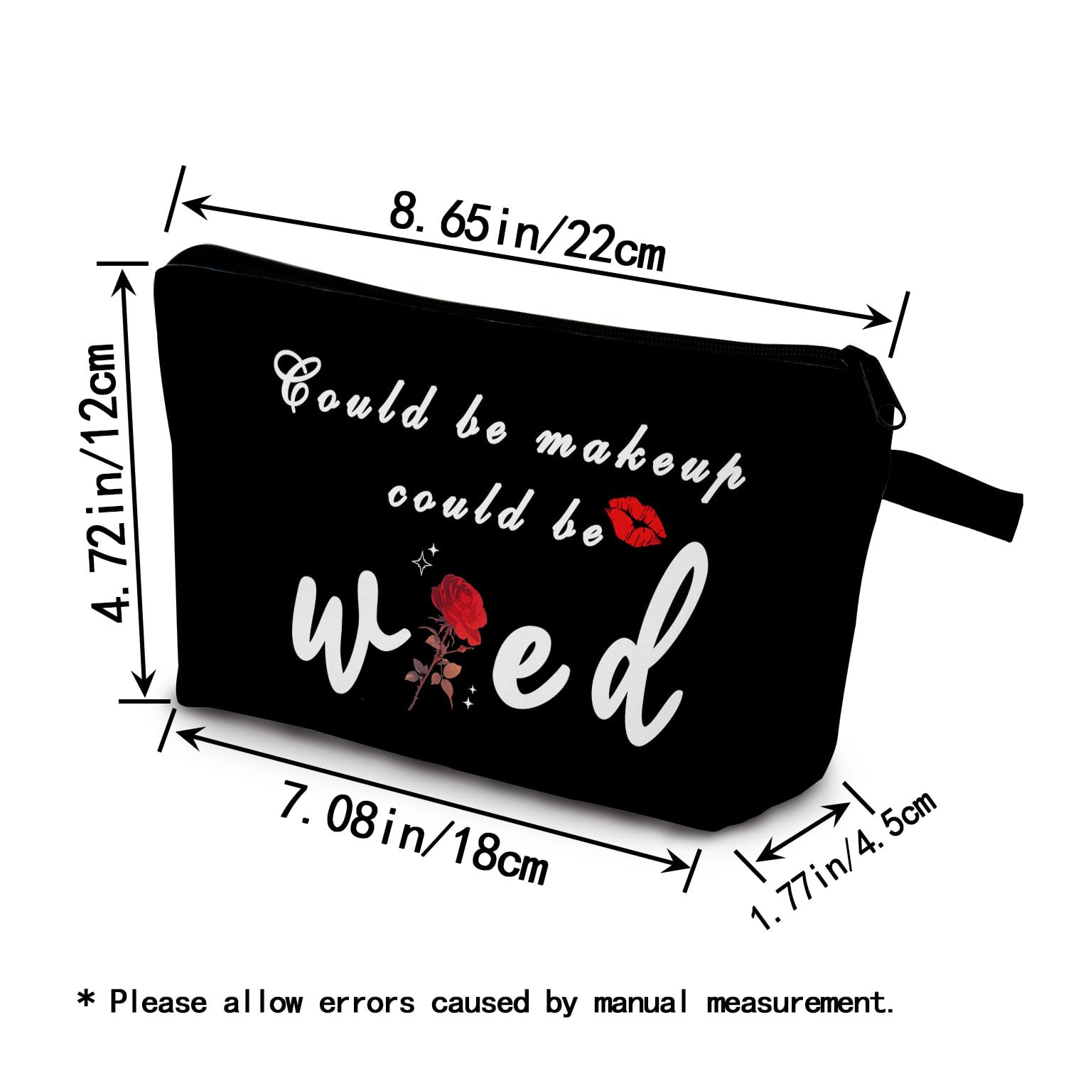 Funny Red Rose Lip Makeup Bag with Quote - Weed Organizer & Toiletry Pouch - Black Cosmetic Zipper Bag for Women - Perfect Gift for Friends, Sisters & Birthdays - Great for Travel, Parties & Daily Makeup Storage