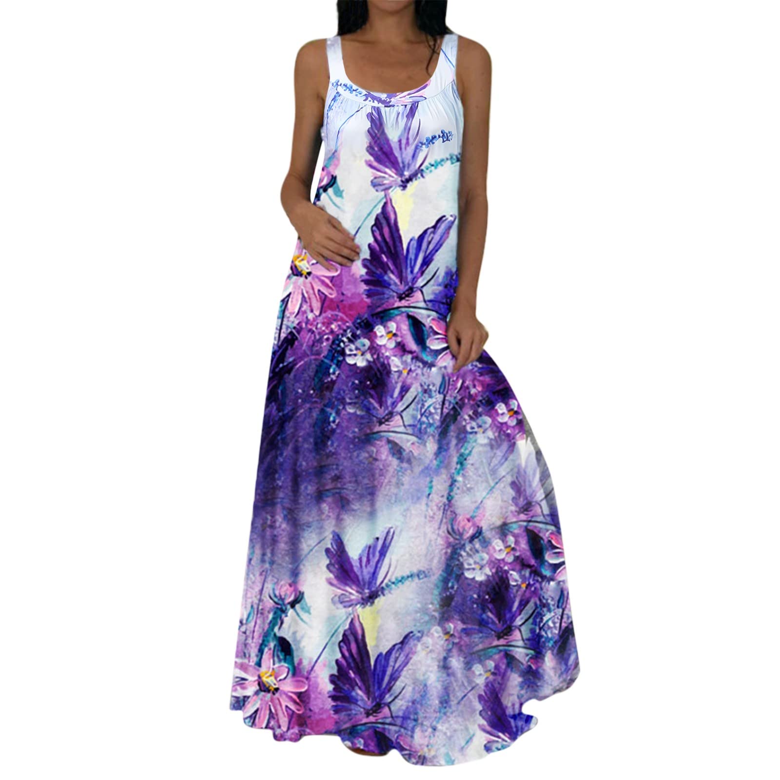 Stylish Tween Casual Summer Dresses for Women - Sleeveless Round Neck Long Maxi Boho Dress | Perfect for Beach Vacations, Outdoor Parties & Summer Getaways