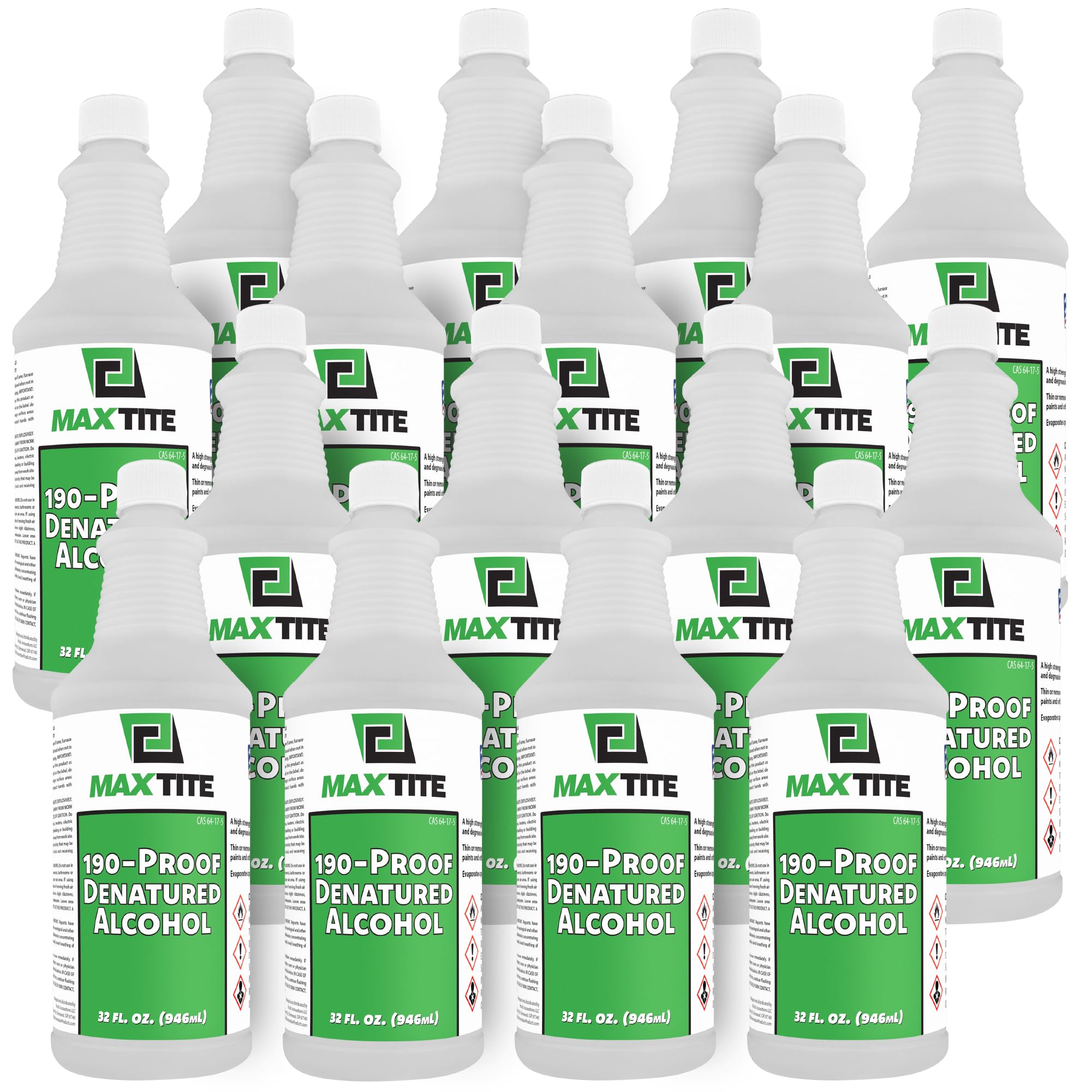190-Proof Virgin Denatured Alcohol - 4 Gallons Total (16 x 32oz Bottles) | High-Purity Solvent for Cleaning, Labs & DIY Projects | Industrial & Home Use