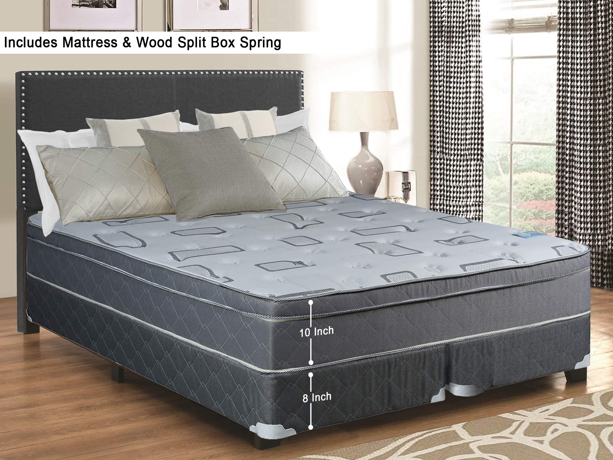 Medium Plush Foam Encased Hybrid Eurotop Pillowtop Innerspring Mattress & 8