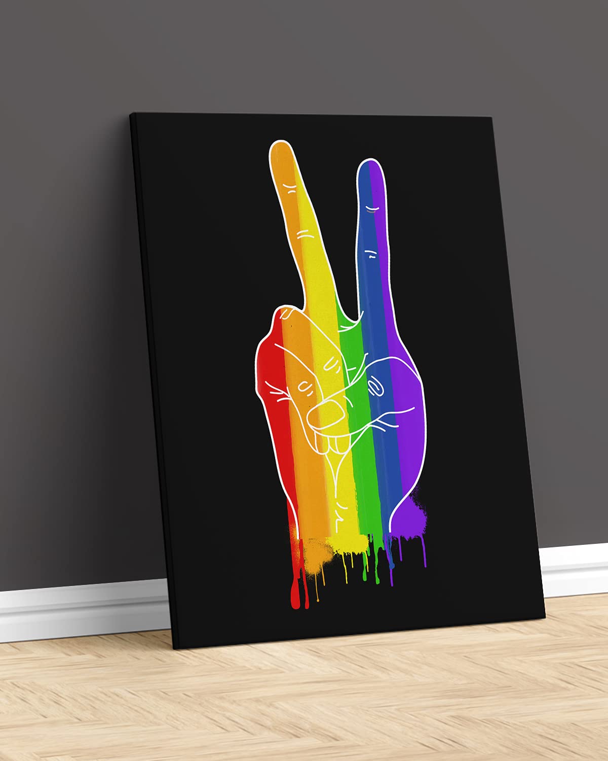 Peace Sign LGBTQ Wall Art - Pride Room Decor - Inspirational Canvas for Gay, Bi, Lesbian & Trans - 32x40 Ready to Hang - Perfect for Bedroom, Living Room & Pride Events