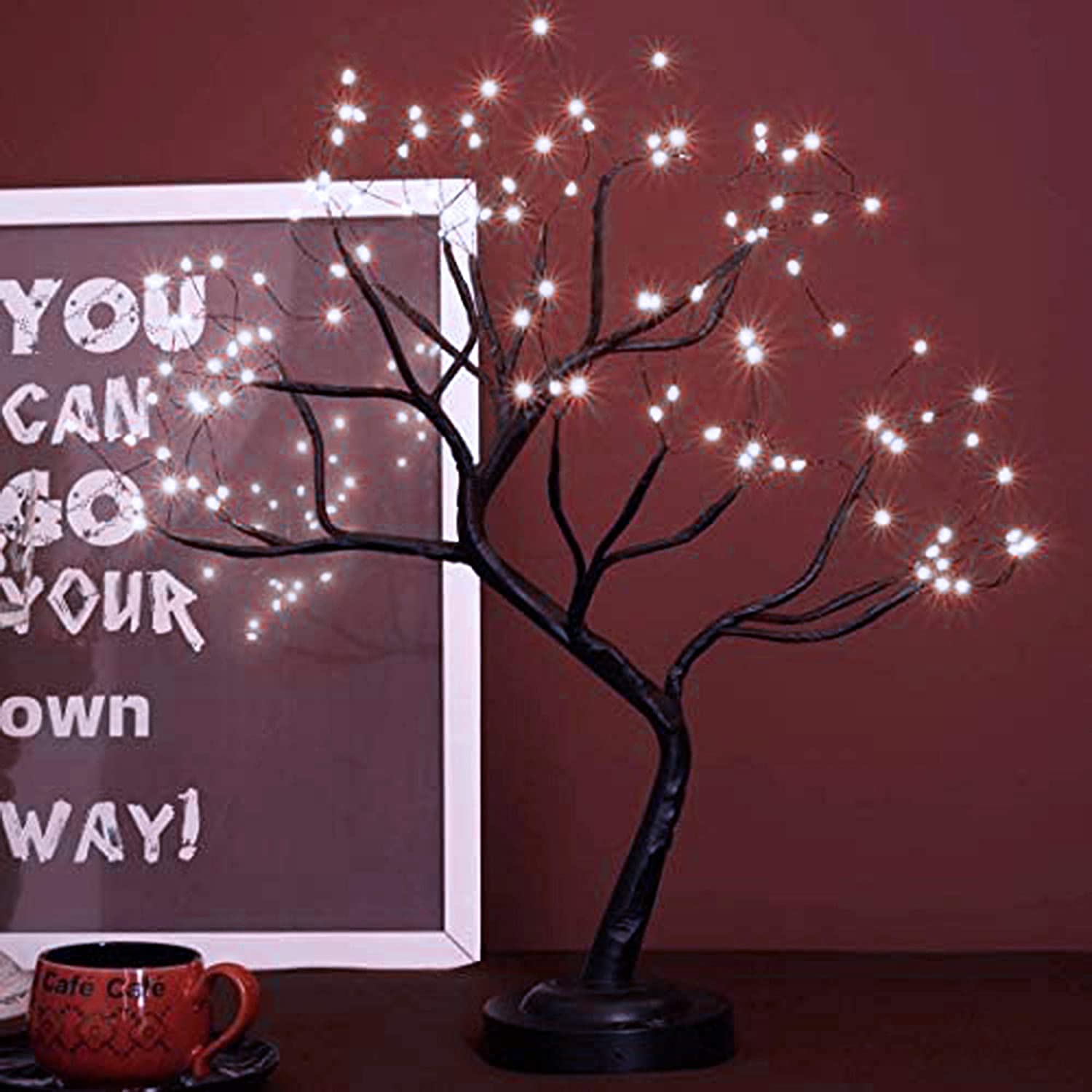 Battery & USB Operated Tabletop Tree Lights with Timer - White LED Night Light for Home Decor, Room, Party, Christmas, Wedding & Gift Giving