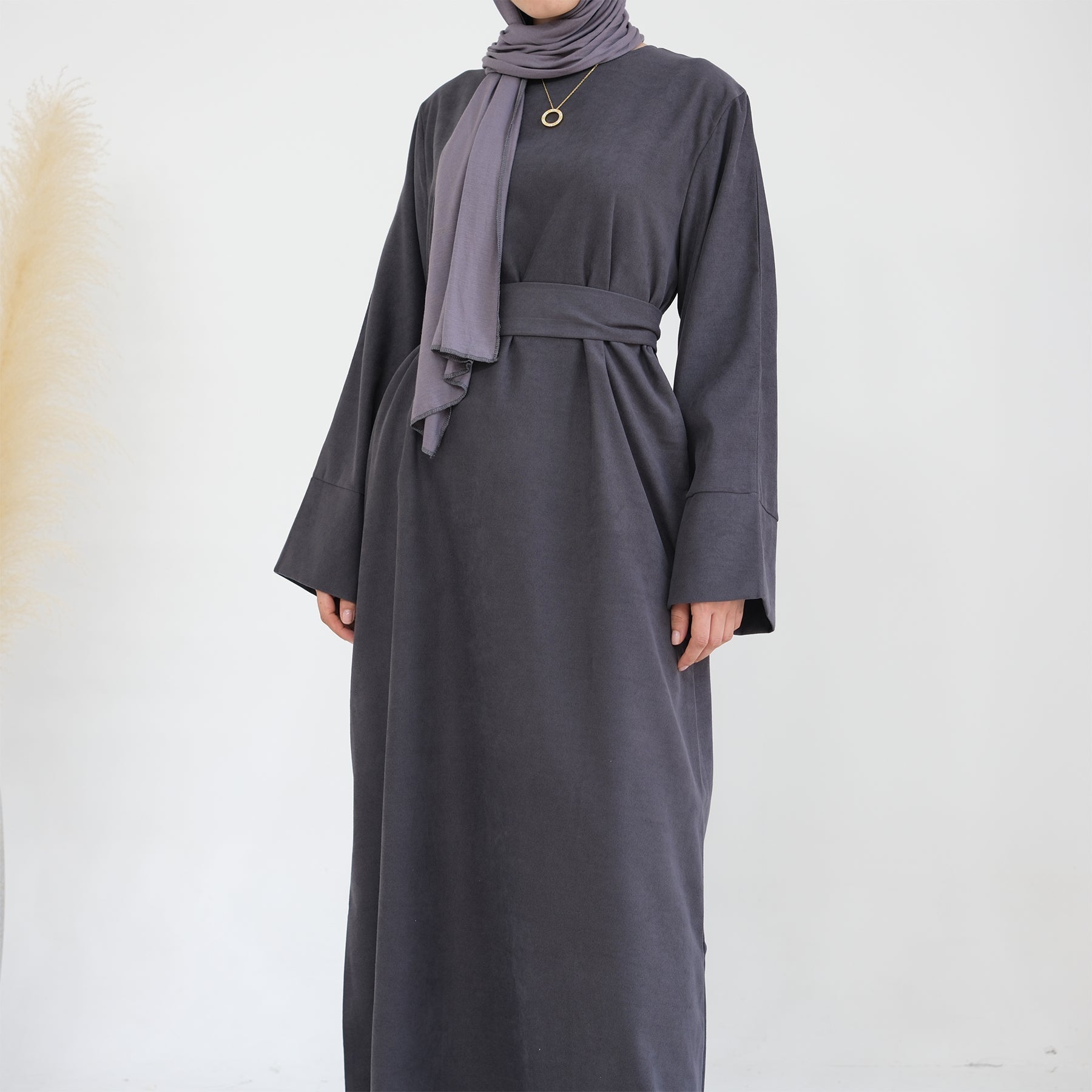 Liliana Cold Weather Abaya Dress - Gray | Modest Islamic Long Dress for Women | Perfect for Winter, Prayer & Special Occasions