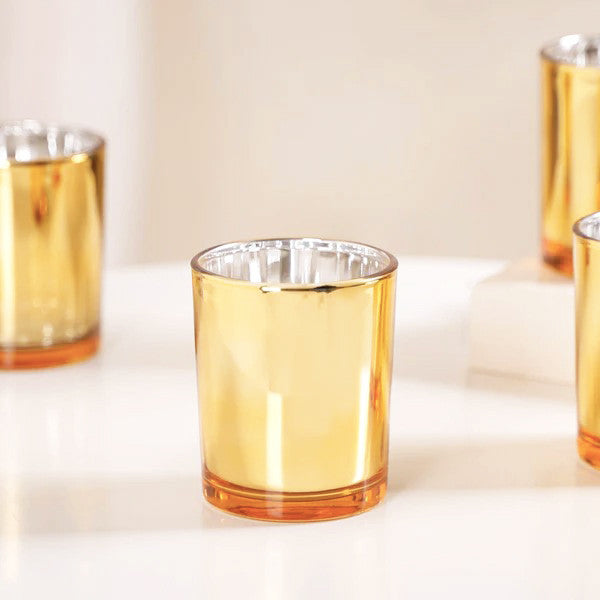 10 Pack Gold Glass Votive Tealight Candle Holders - Elegant Mercury Glass Wedding Decor, Valentine's Day Party Supplies, Bridal Shower & Baby Shower Decorations - Perfect for Romantic Dinners, Centerpieces, and Special Events