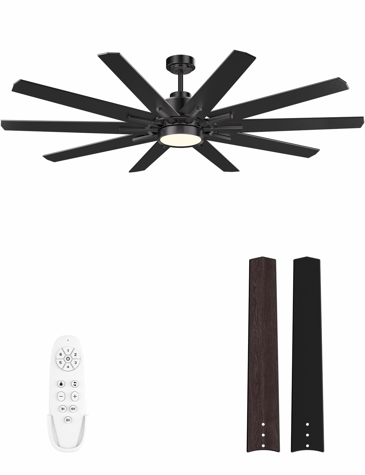62 Inch Large Ceiling Fan with Light and Remote Control - Indoor/Outdoor 10-Blade Reversible Quiet DC Motor, Dimmable LED Light in Walnut/Black Finish - Perfect for Living Rooms, Bedrooms, Patios, and Outdoor Spaces