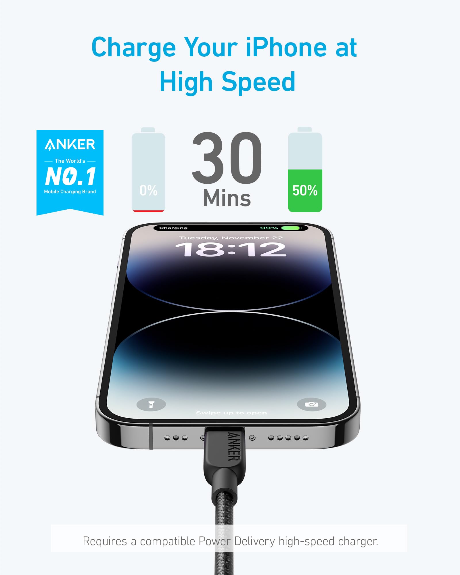 Anker 310 USB C to Lightning Cable (3FT, Black) - MFi Certified Fast Charging Cable for iPhone 14/13/12/11/X/8 & More - Perfect for Home, Office & Travel (Charger Not Included)