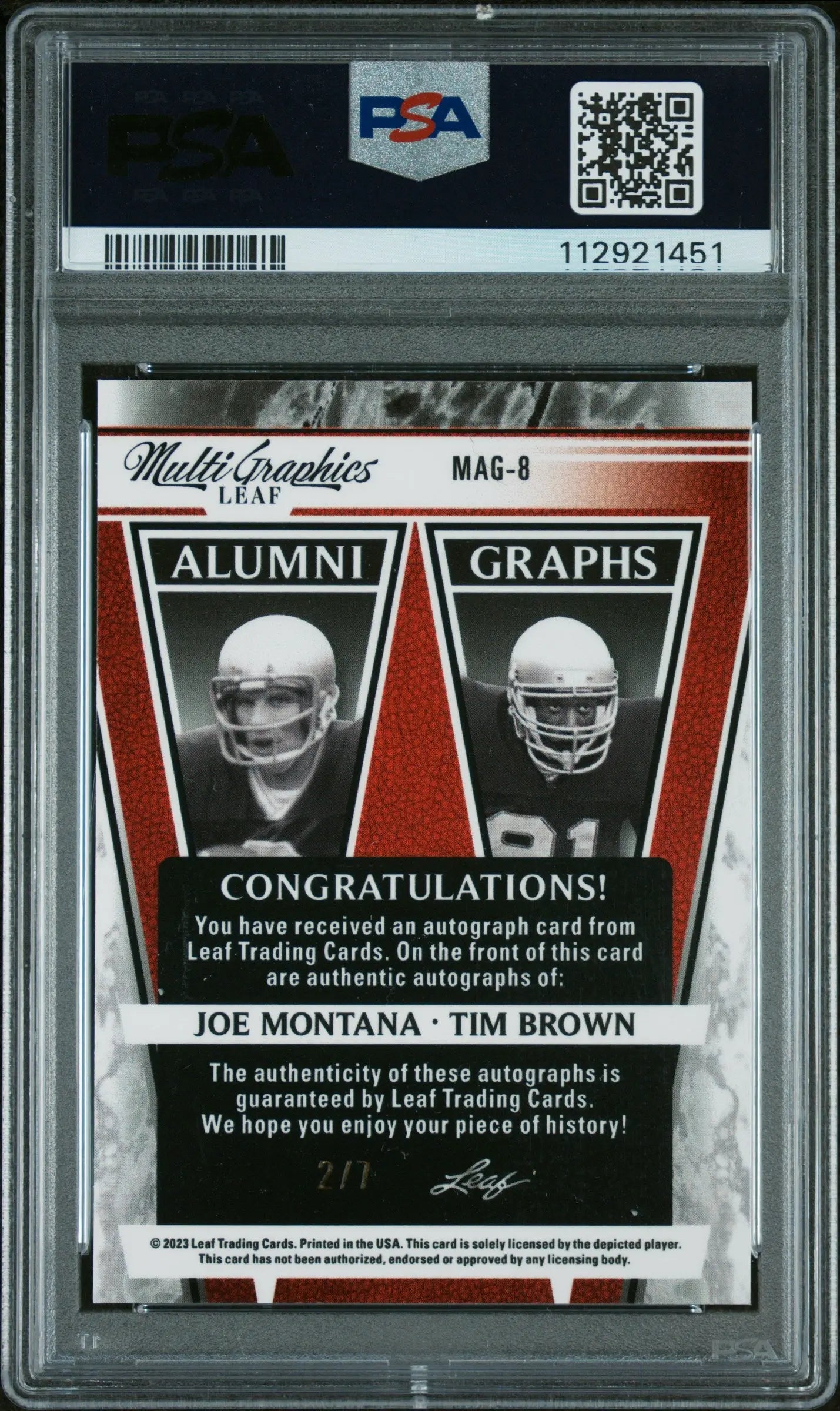 2023 Leaf Eclectic Alumni Dual Autos Brown Montana Pink Metalized Sparkle PSA 9/7 - Rare Football Trading Card for Collectors & Sports Memorabilia Enthusiasts - Perfect for Display, Investment & Gifting