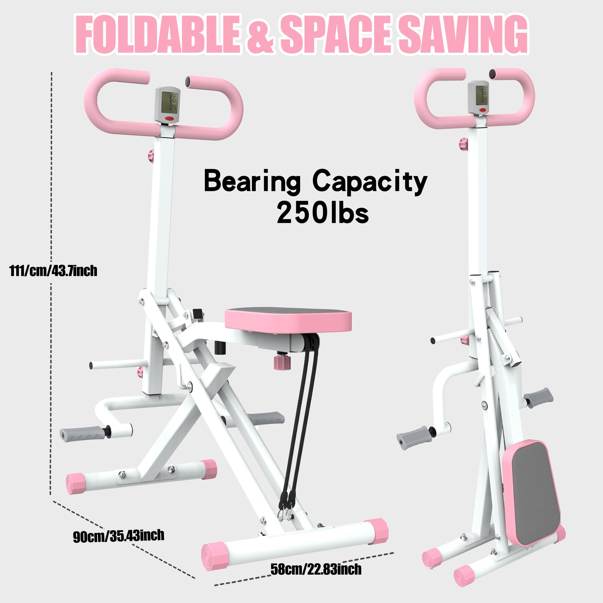 Foldable Adjustable Squat Machine for Home - Squat Ride & Rowing Exercise Equipment with Resistance Bands - Glute & Leg Cardio Workout for Small Spaces - Perfect for Home Gym, Apartment Fitness & Full-Body Training
