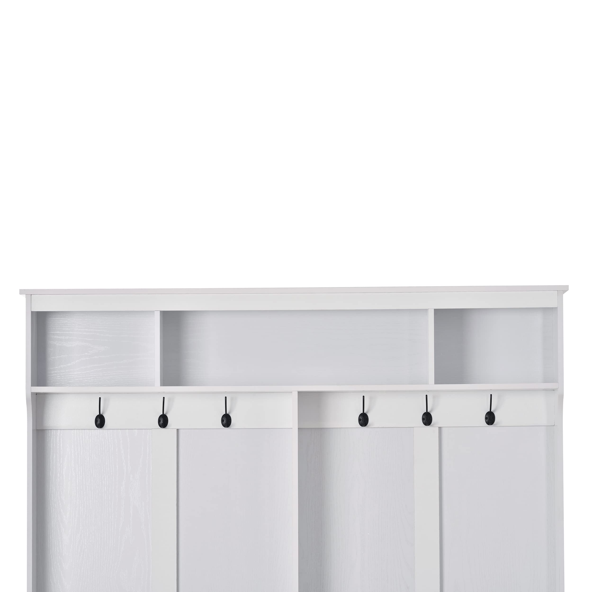 **24-Cube Hall Tree with Shoe Storage & 6 Hooks - Large Entryway Bench with 3 Shelves for Coats, Shoes & Organizing - Perfect for Foyers, Mudrooms & Small Spaces (White)**