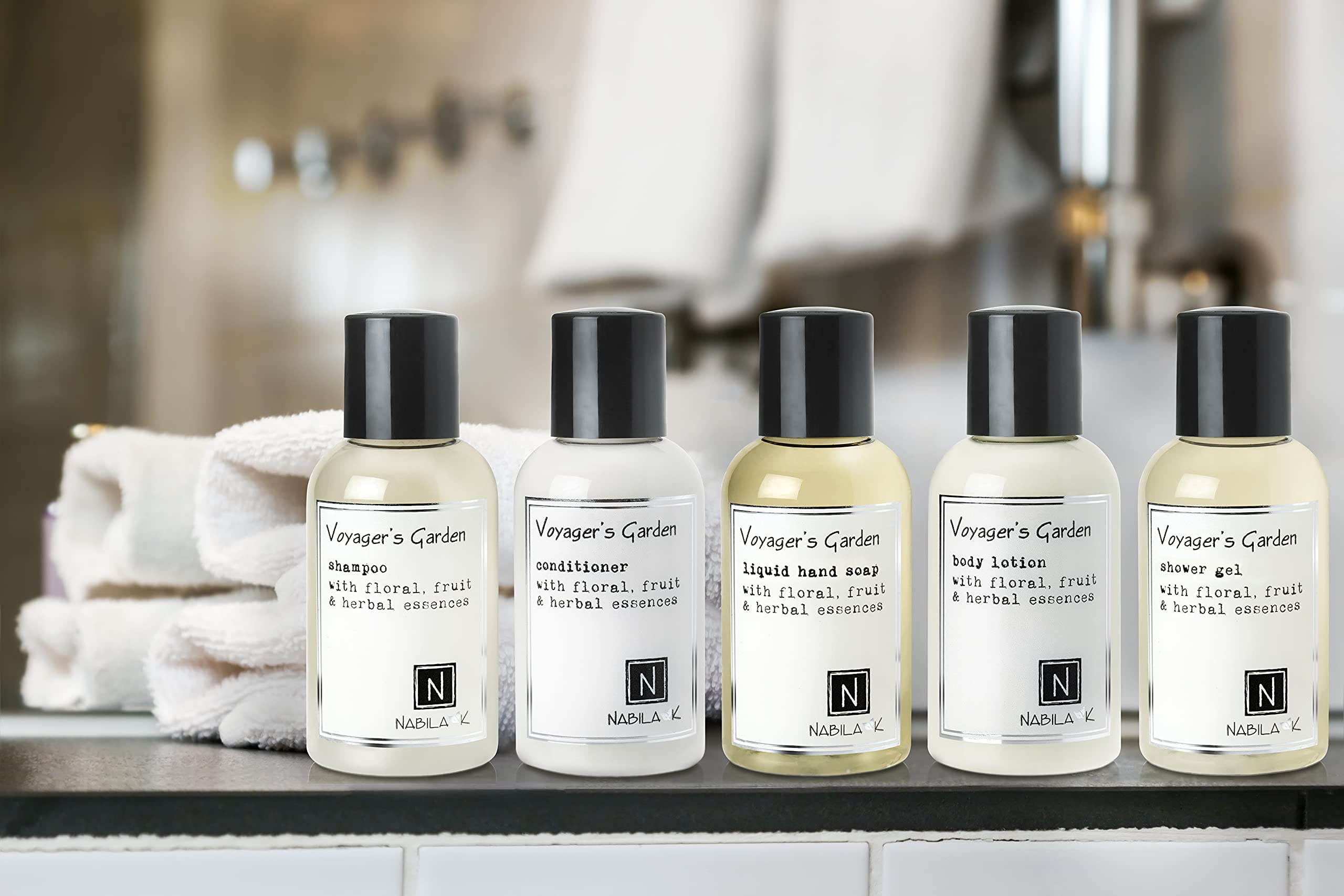 Voyager's Garden Travel Size Shampoo, Conditioner, Shower Gel, Body Lotion & Hand Soap Set - TSA Approved 2oz Bottles for Airplane Carry On - Perfect for Vacation, Gym & Business Trips