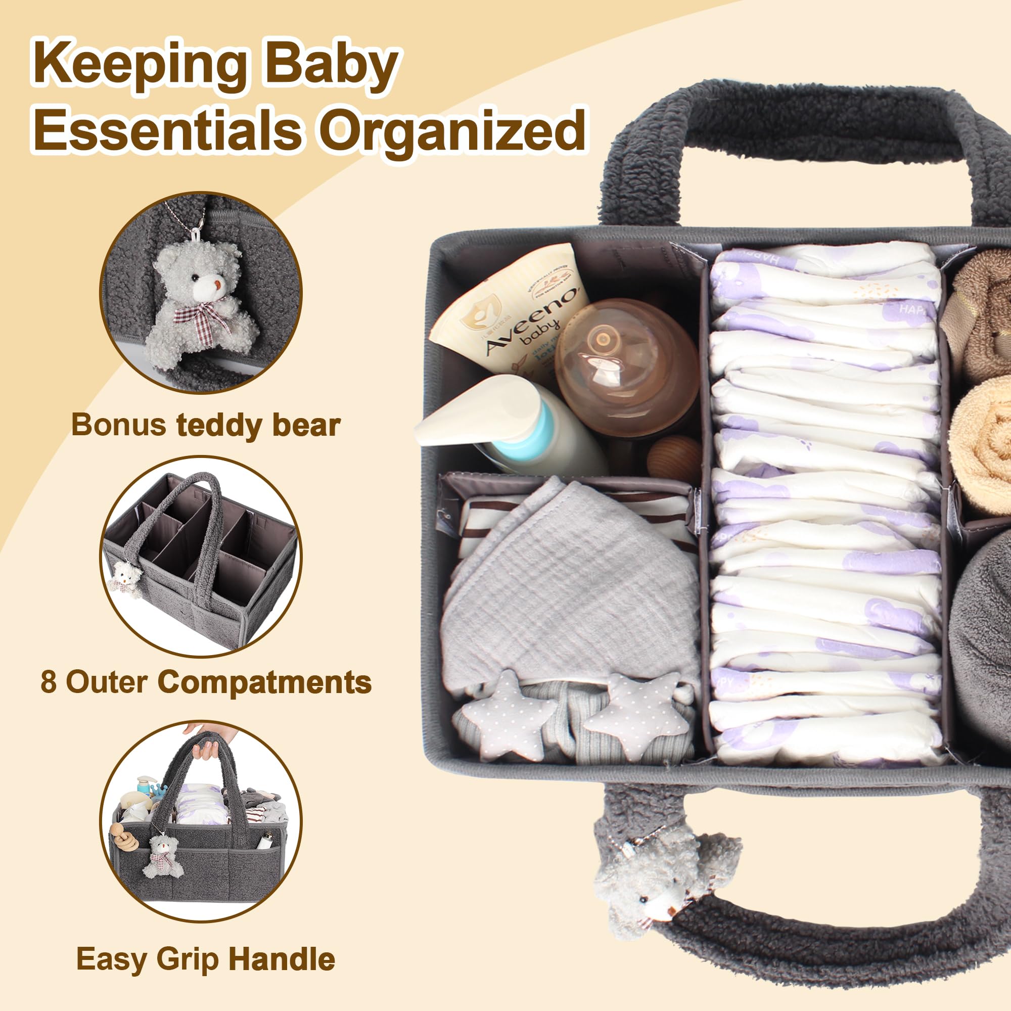 Baby Diaper Caddy Organizer - Portable Storage Basket for Diapers & Wipes | Nursery Changing Table & Car Organizer with Handle | Perfect for Home, Travel & On-the-Go Parents