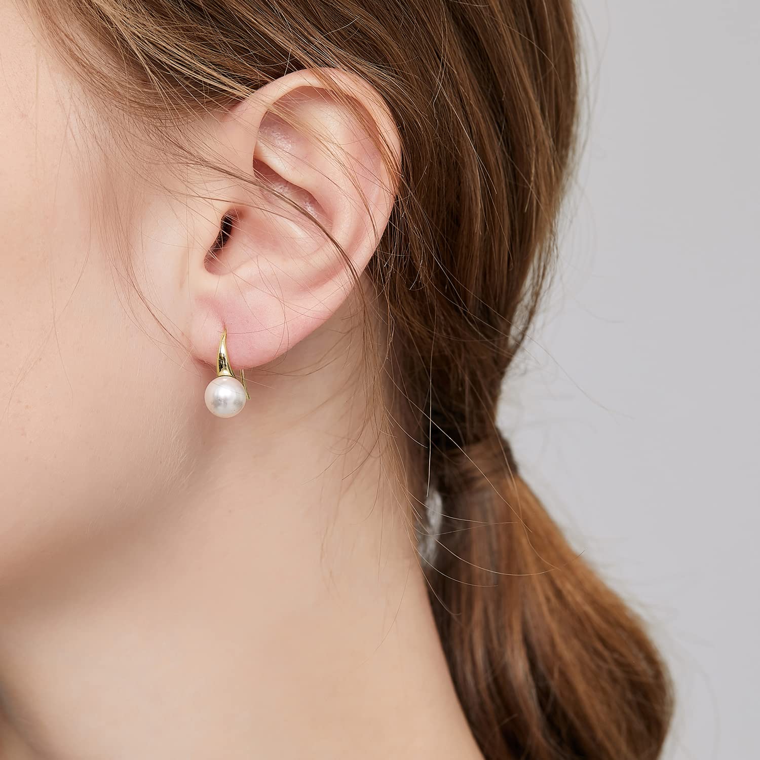 925 Sterling Silver Pearl Dangle Earrings for Women | 8MM-10MM Diamond Accent Pearl Drop Earrings | Elegant Pearl Jewelry for Weddings, Parties & Special Occasions