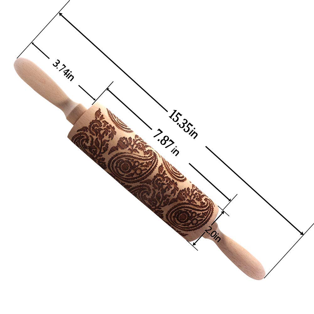 Paisley Wooden Rolling Pin - Fashion Embossed Baking Tool for Cookies, Pastries, Pizza & Fondant - Perfect for Wedding Gifts, Holidays & DIY Crafts - Ideal for Home Baking, Cake Decorating and Clay Modeling