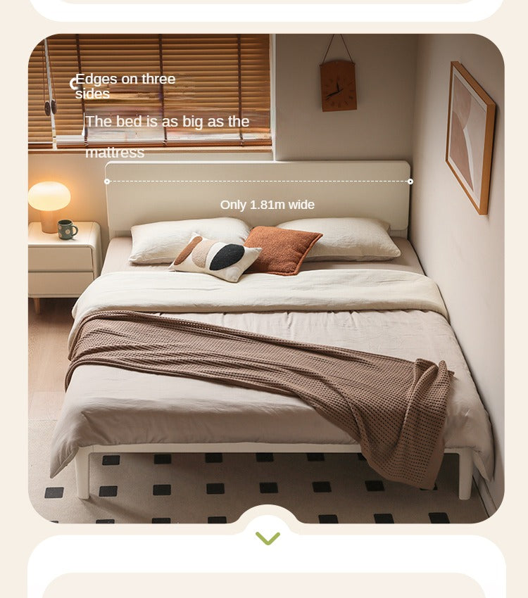 Modern Simple Cream Style Poplar Solid Wood Bed - Sturdy & Elegant for Master Bedroom, Guest Room, or Kids Room