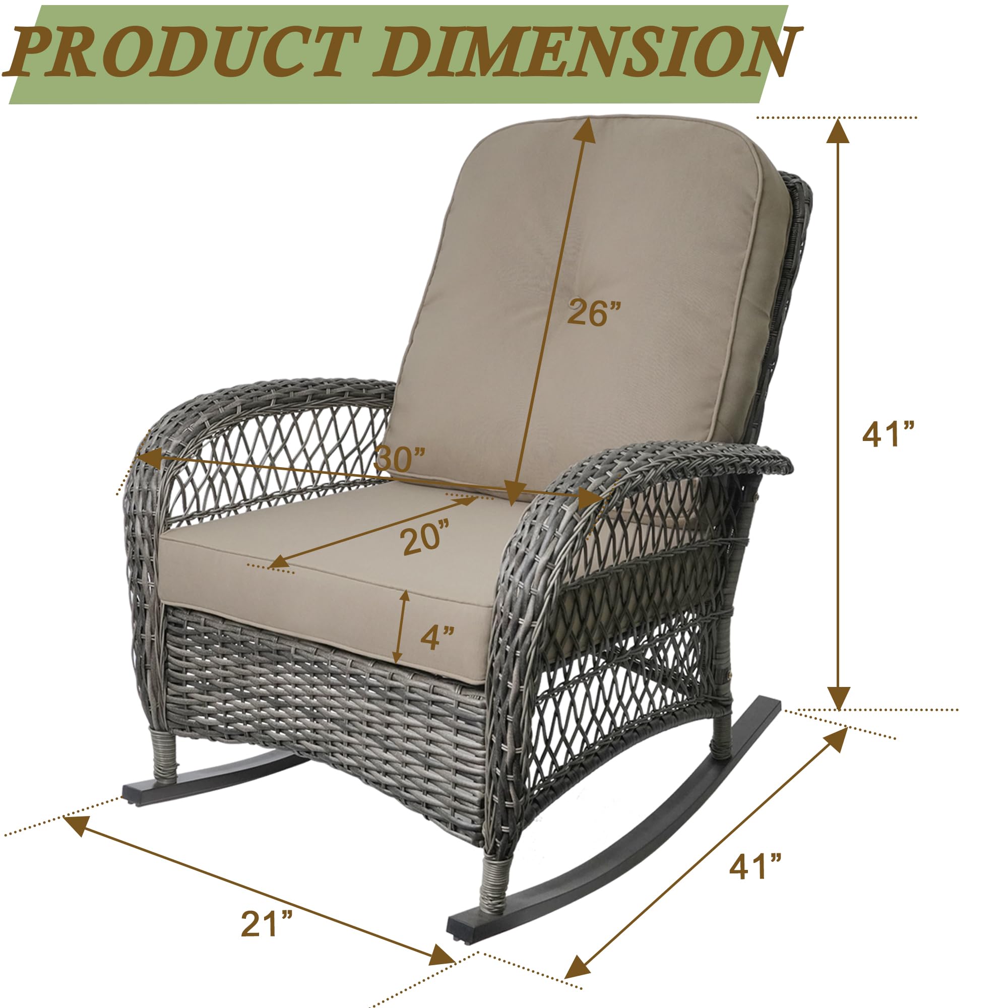 All-Weather Brown Resin Wicker Rocking Chair - Outdoor Garden, Backyard, Lawn & Porch Furniture - Perfect for Relaxing & Lounging in Sun or Shade