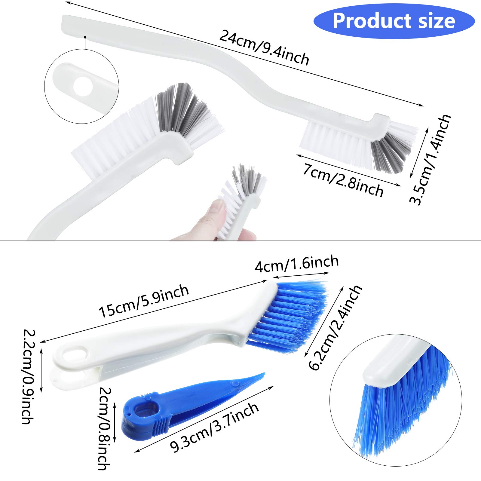 **Patelai 4-Piece Cleaning Brush Set - Small Scrub Brushes for Bottles, Sinks, Kitchen, Bathroom, Window Tracks & Grout - White & Blue (Perfect for Household, Office & Travel Use)**