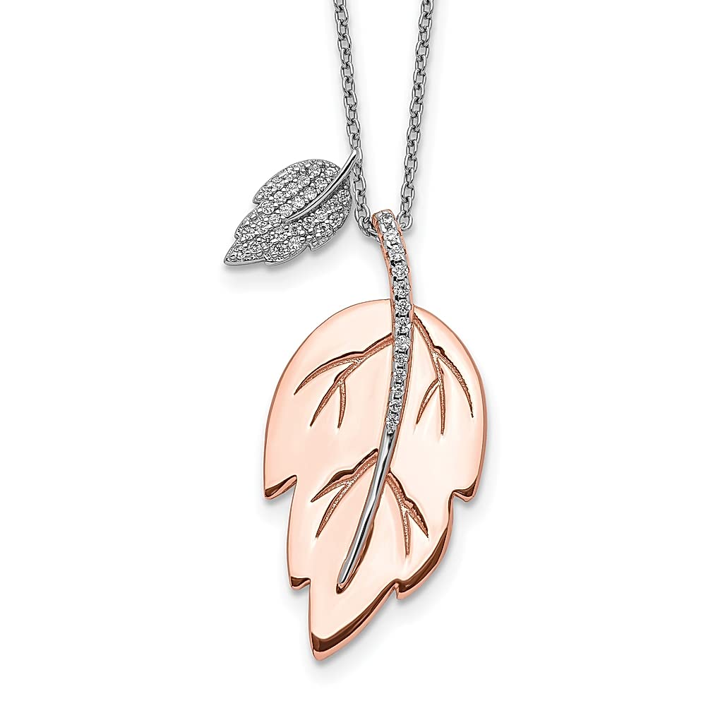 925 Sterling Silver Rose Gold Plated Cubic Zirconia Leaf Pendant Necklace - 2 Inch Floral Charm for Women, Gardening Jewelry Gift for Her - Perfect for Mother's Day, Anniversary & Everyday Elegance
