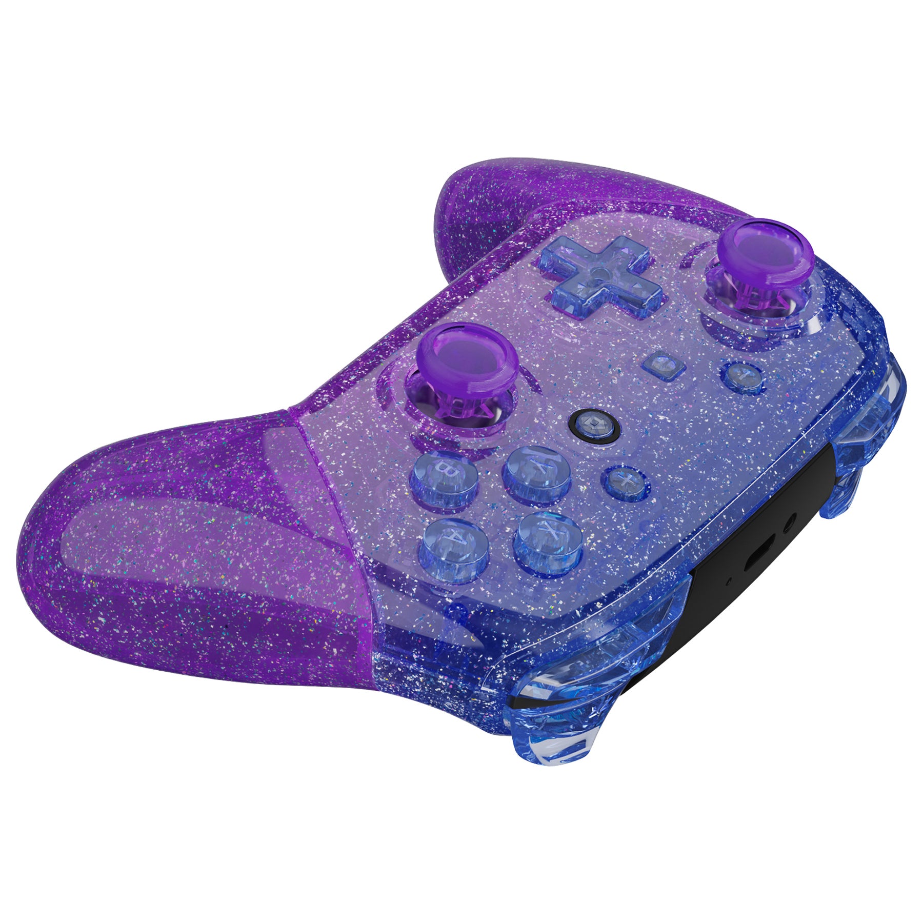 eXtremeRate Glitter Gradient Translucent Bluebell Faceplate & Backplate Handles for Nintendo Switch Pro Controller (Controller Not Included) - Customize Your Gaming Setup for Enhanced Play Experience