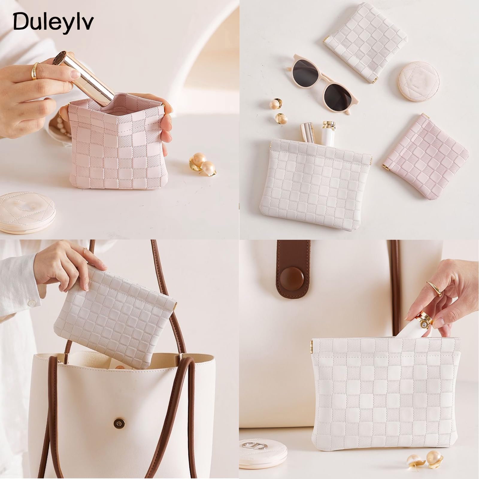 2 Pack Small Waterproof Makeup Bags for Women - Mini Cosmetic Pouch for Purse, Travel, Lipstick, Jewelry & Coin Storage - Portable Organizer Set (White) | Perfect for Everyday Carry, Gym & Travel Essentials