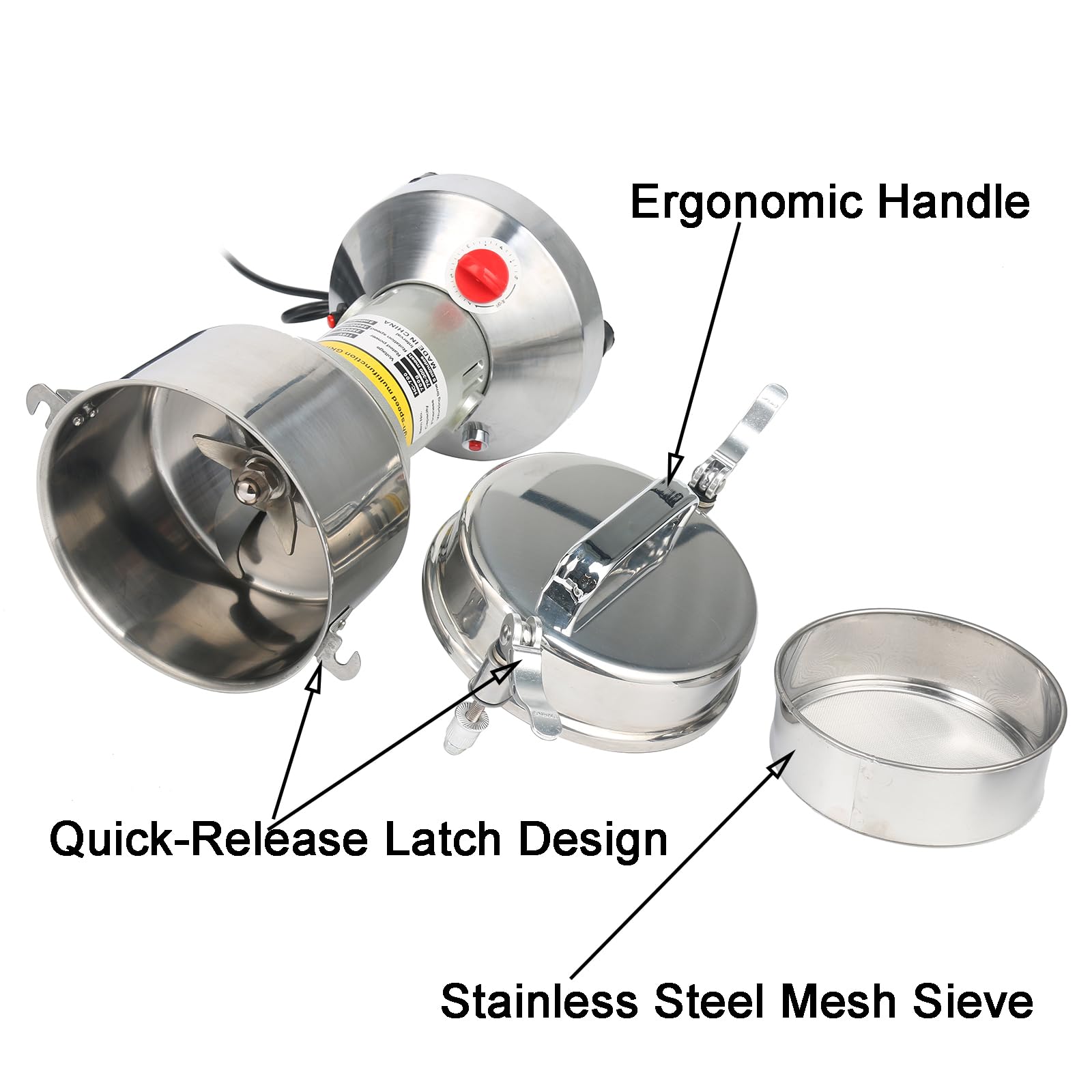 High Speed 300g Electric Grain Mill Grinder - 1300W Commercial Stainless Steel Powder Machine for Spices, Herbs, Pepper & Coffee - 70-300 Mesh, 28000 RPM - Perfect for Home Kitchens, Bakeries & Coffee Shops