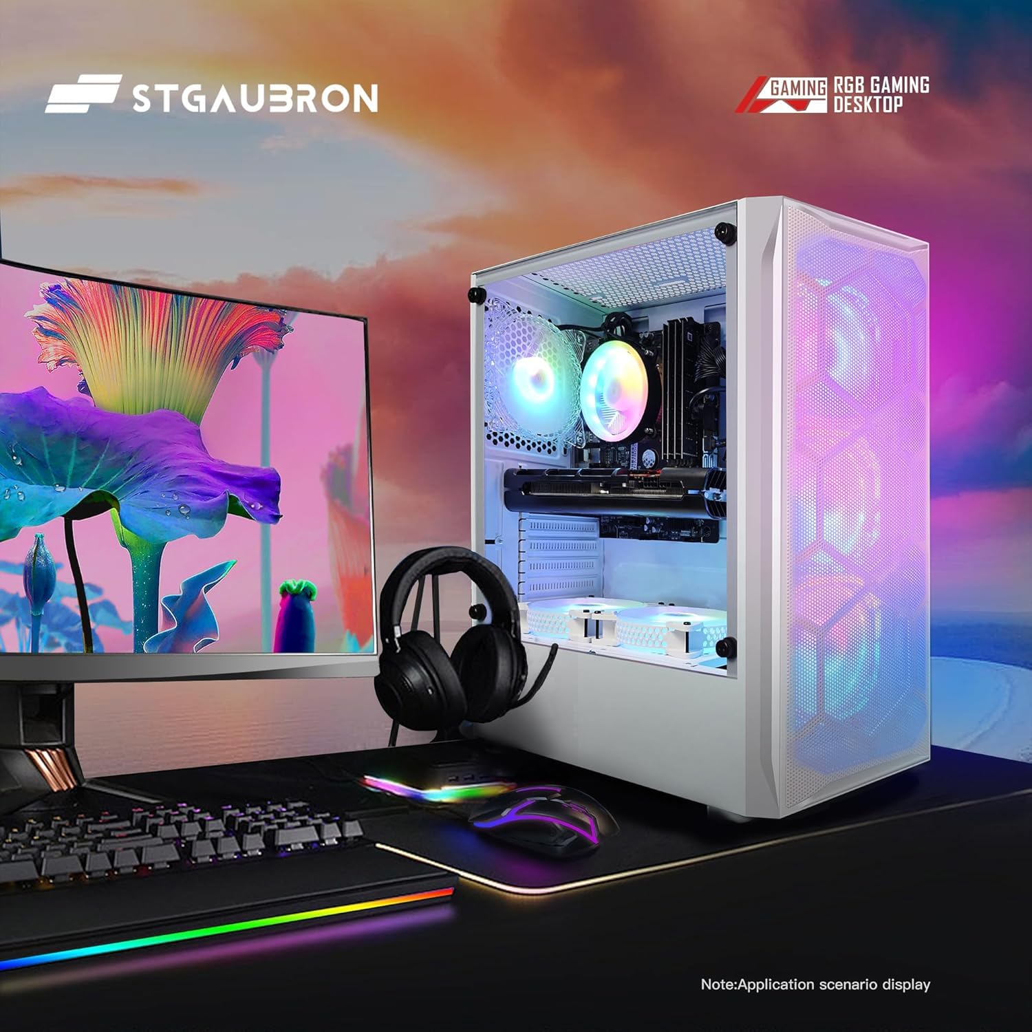 STGAubron Gaming Desktop PC - AMD Radeon RX 5600 XT 6GB GDDR6, Intel Core i7 Processor up to 3.9GHz, 16GB RAM, 1TB SSD, WiFi 600Mbps, Bluetooth 5.0, 6 RGB Fans, Windows 10 Home (White) - Perfect for 4K Gaming, Streaming & VR Experiences